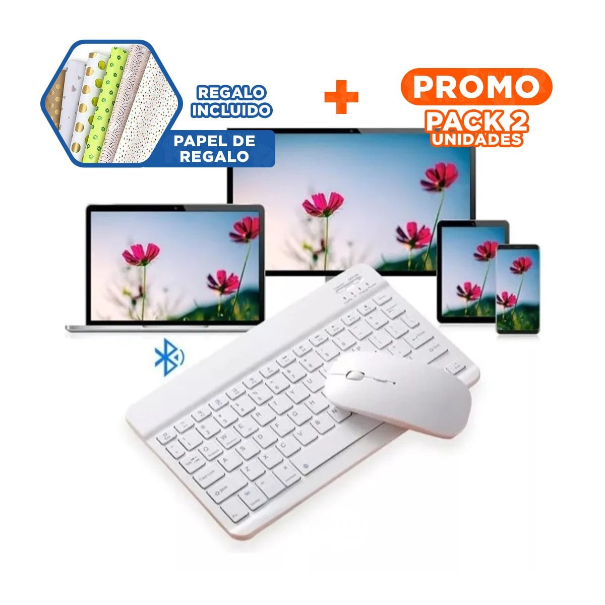 PACK2 EQUIPO MOUSE INALAMBRICO Y TECLADO BLANCO PORTATIL PARA ESTUDIO CASA Y+PAPEL REGALO - 1
