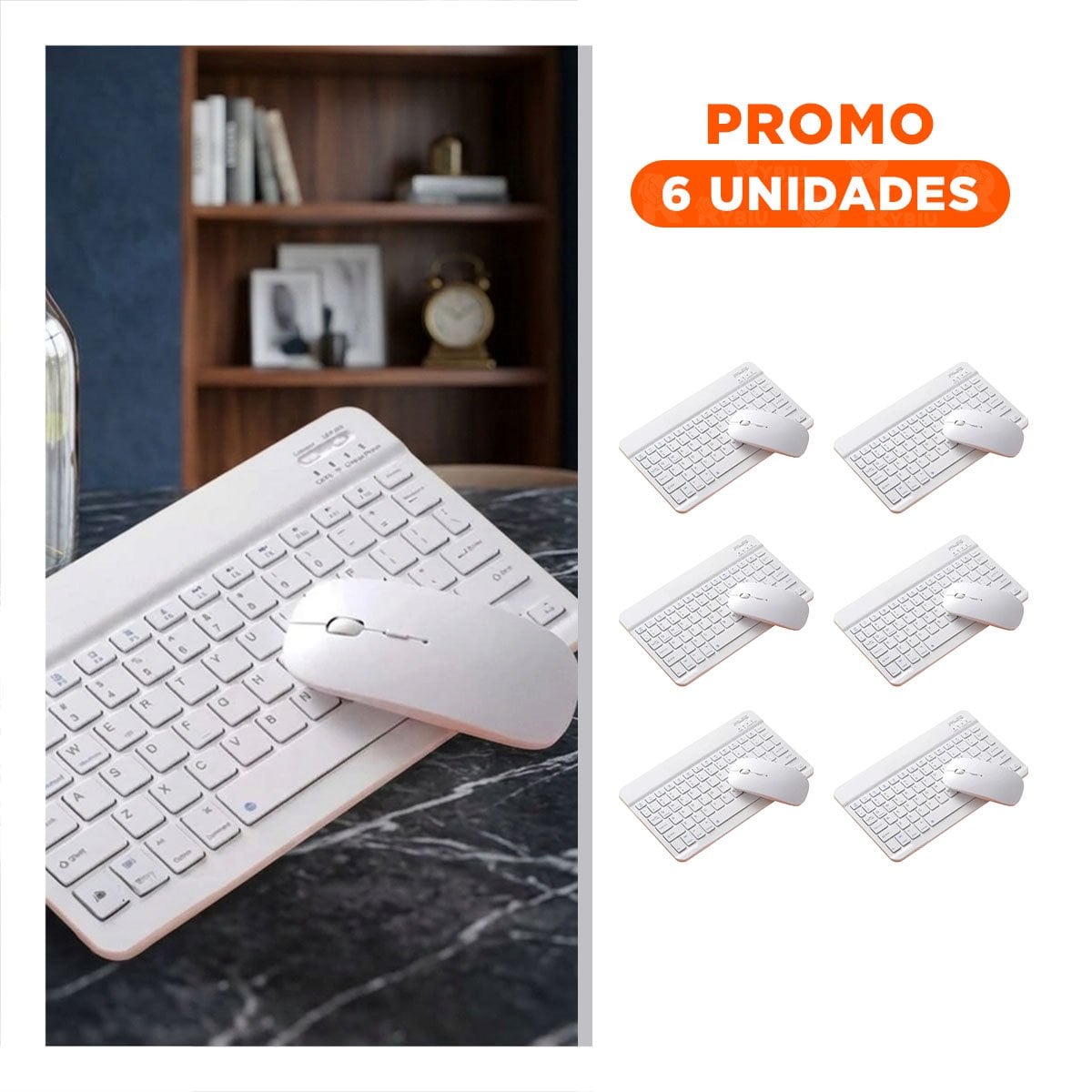 PACK6 DISPOSITIVO MOUSE INALAMBRICO Y TECLADO BLANCO PORTATIL PARA ESTUDIO OFICINA CASA - 1