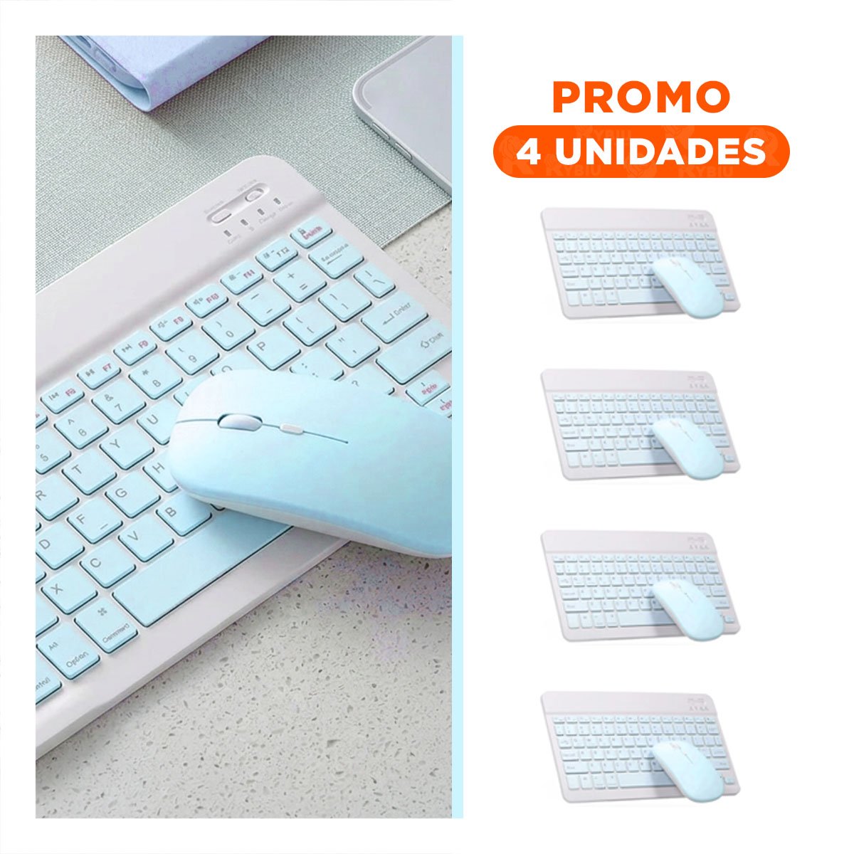 PACK4 EQUIPO TECLADO Y MOUSE CELESTE INALAMBRICO ERGONOMICO MODERNO LIGERO Y+REGALO STICKER - 1