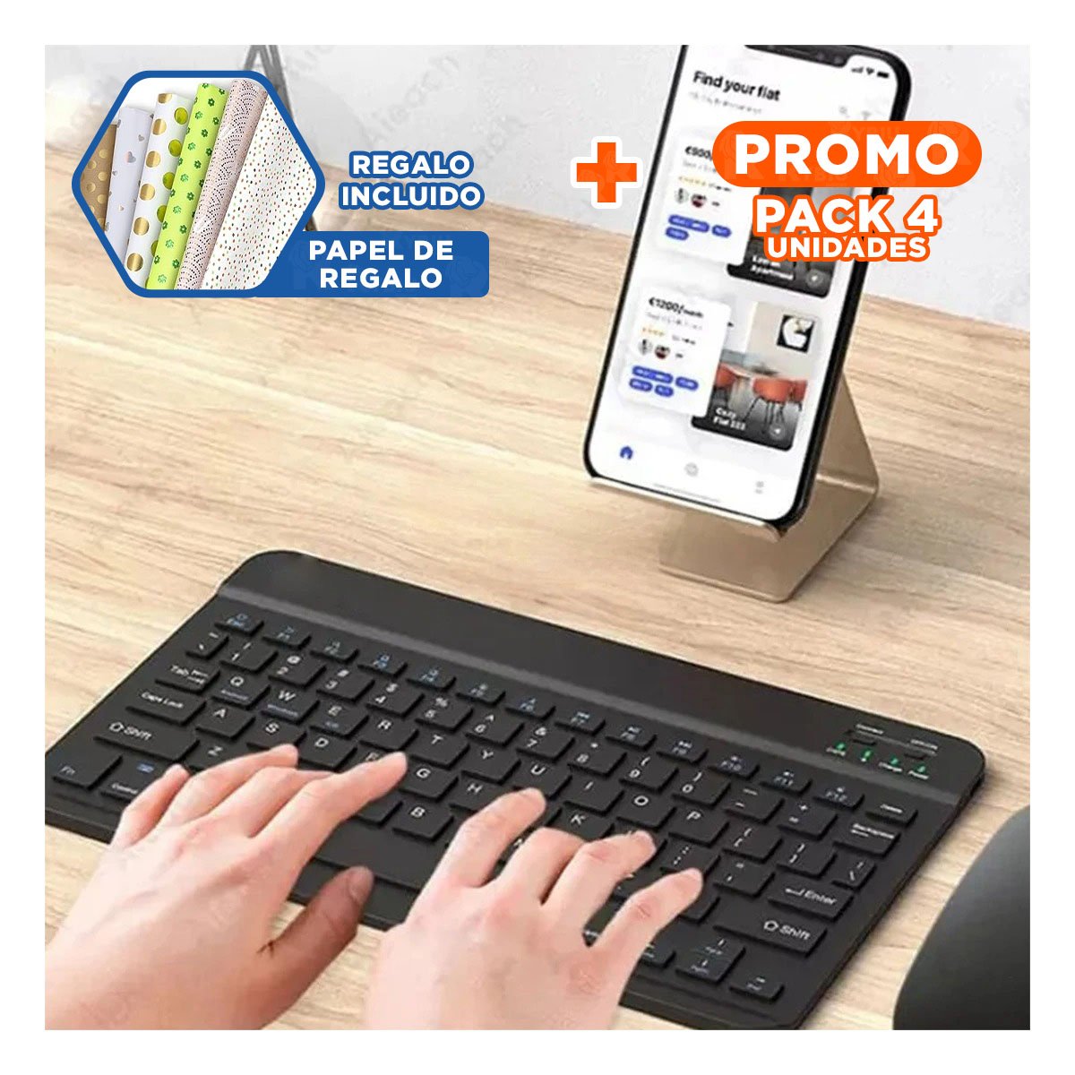 PACK4 DISPOSITIVO MOUSE Y TECLADO INALAMBRICO NEGRO USO CONSTANTE PARA LECTURA Y+PAPEL REGALO - 1