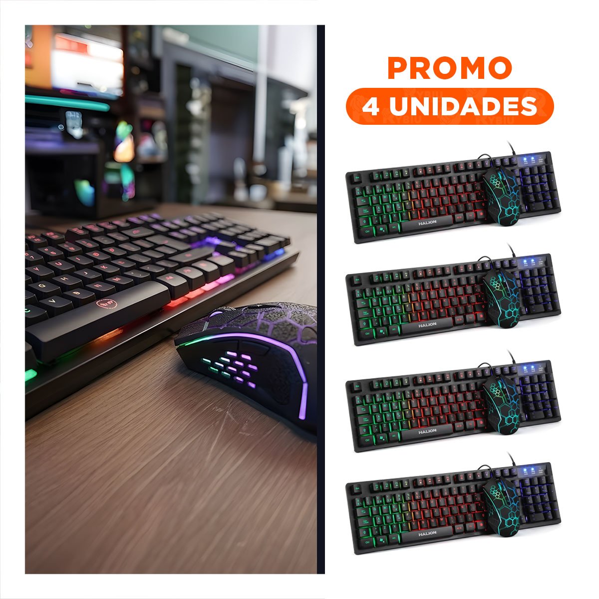 PACK4 ESTACION GAMING TECLADO CON MOUSE Y LUCES COMPACTO FUNCIONAL Y SEGURO Y+REGALO STICKER - 1