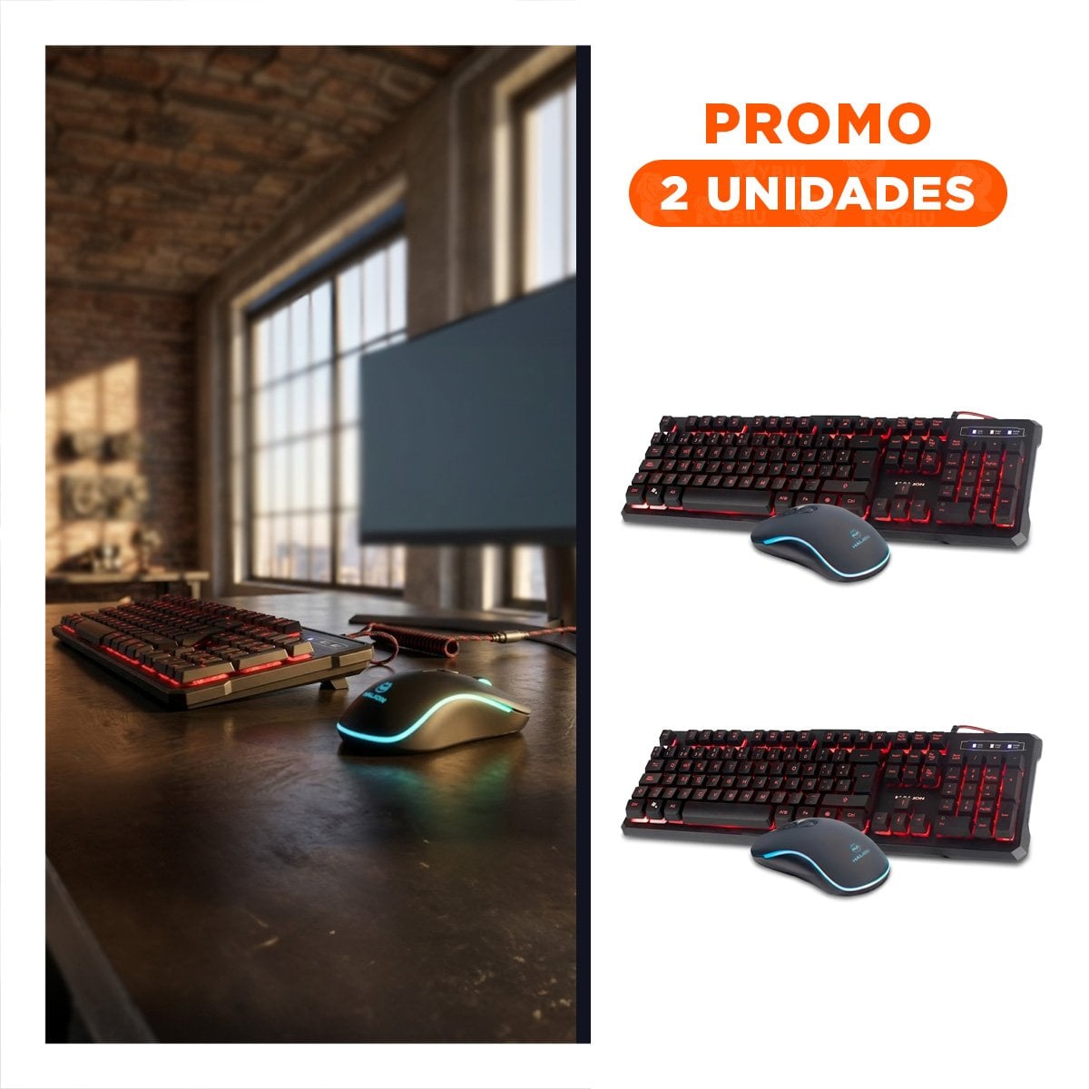 PACK2 JUEGO GAMING TECLADO CON MOUSE COMPACTO ESTABLE Y SEGURO PARA DIVERSION - 1