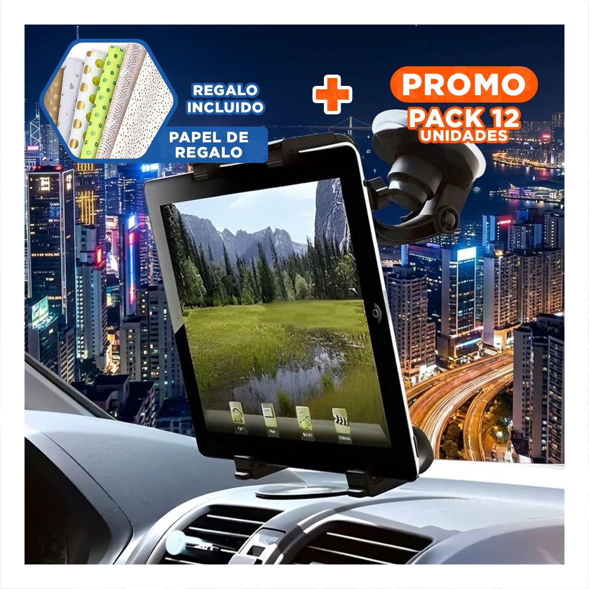 PACK12 RACK UNIVERSAL TABLET GIRATORIO 360 NEGRO COMPACTA LIGERA Y SEGURA Y+PAPEL REGALO - 1