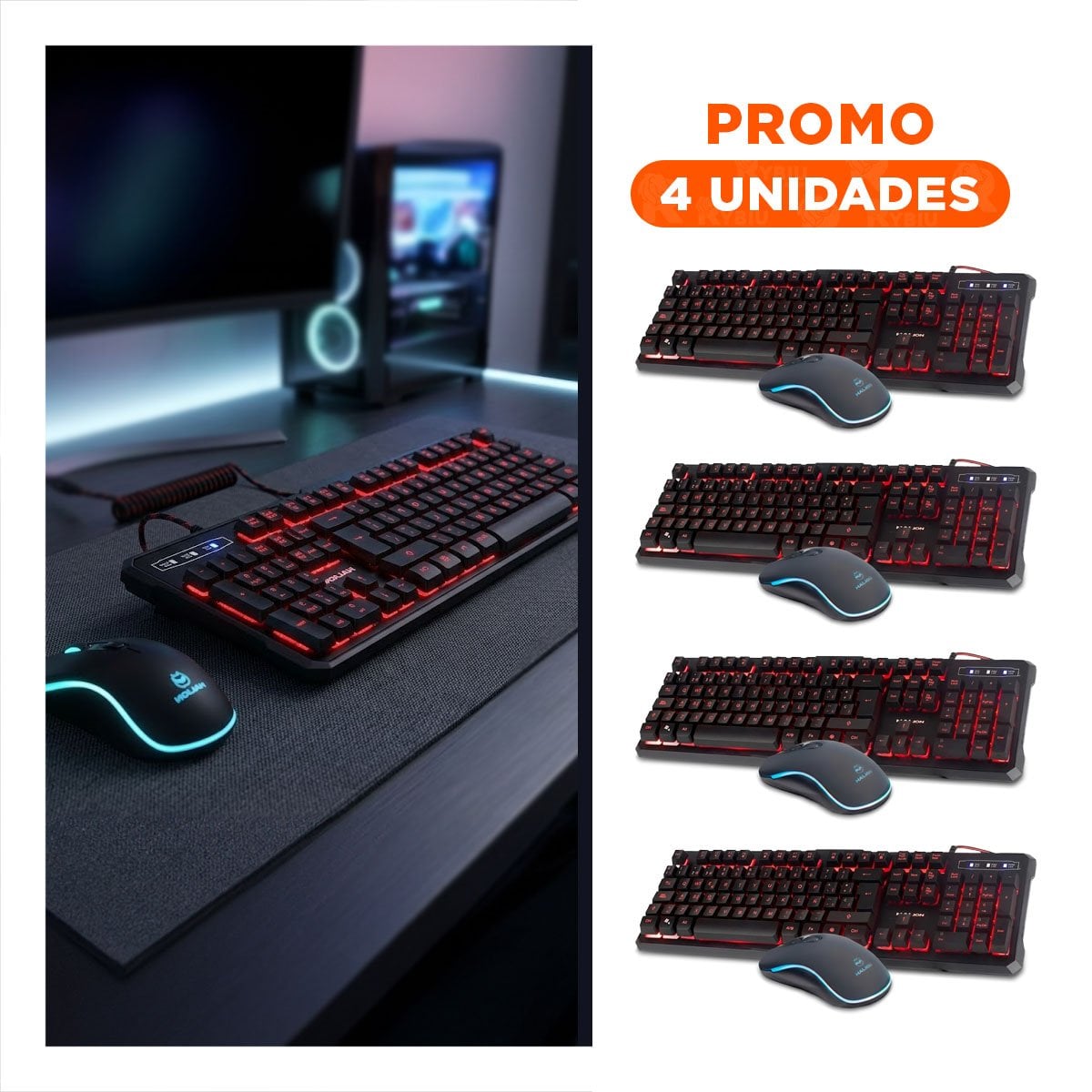 PACK4 ESTACION GAMING TECLADO CON MOUSE COMPACTO FUNCIONAL Y SEGURO Y+REGALO STICKER - 1