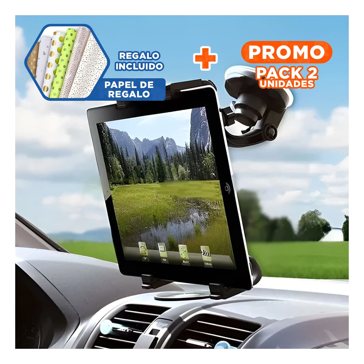 PACK2 PIE PORTATIL PARA TABLET GIRATORIO 360 NEGRO MODERNA ESTABLE Y FUNCIONAL Y+PAPEL REGALO - 1