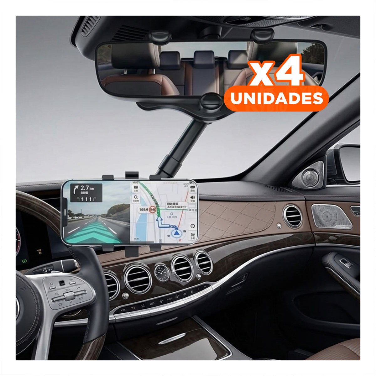 PACK4 MONTAJE CELULAR EN RETROVISOR 360 NEGRO LIGERO FUNCIONAL Y MODERNO - 1