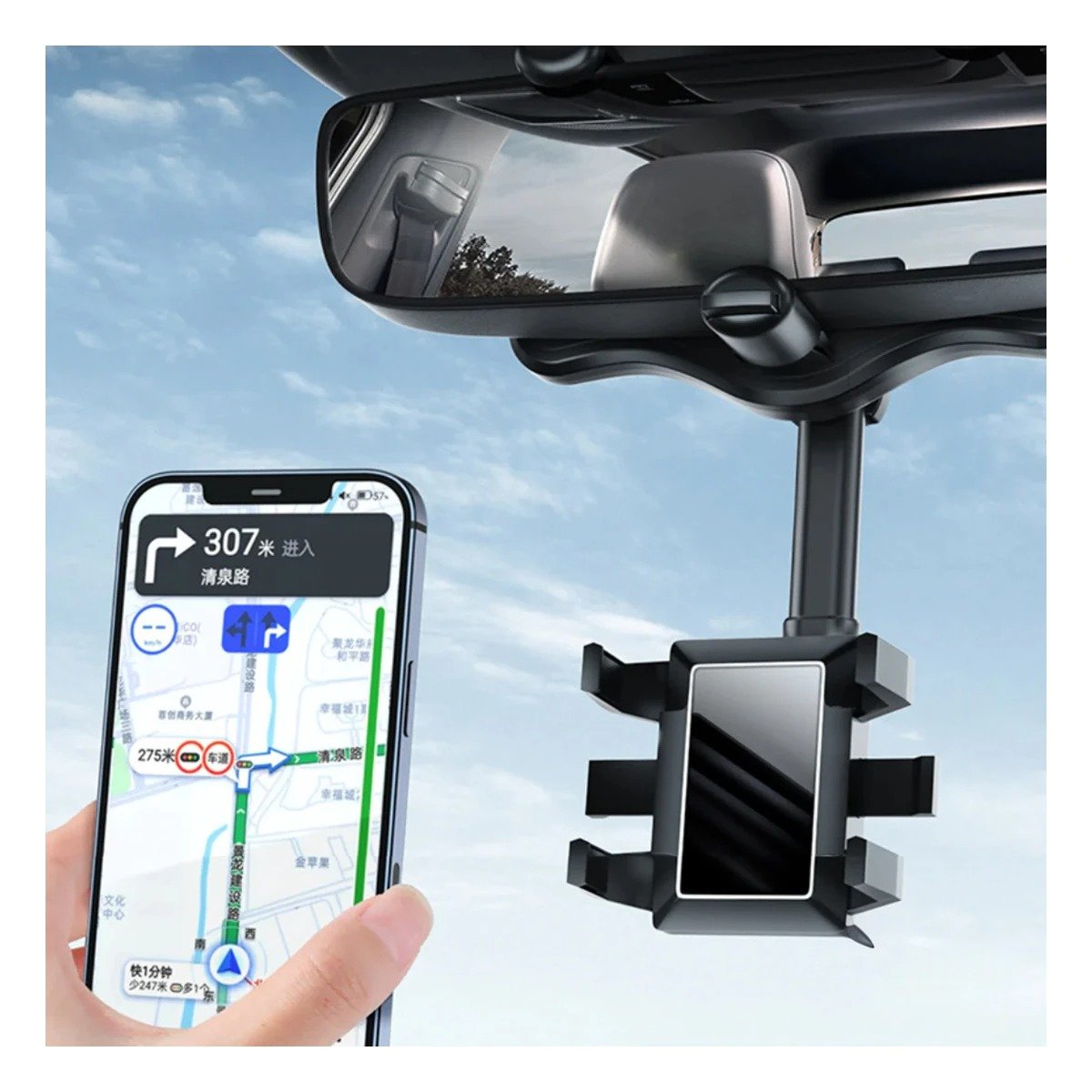 PACK4 MONTAJE CELULAR EN RETROVISOR 360 NEGRO LIGERO FUNCIONAL Y MODERNO - 3