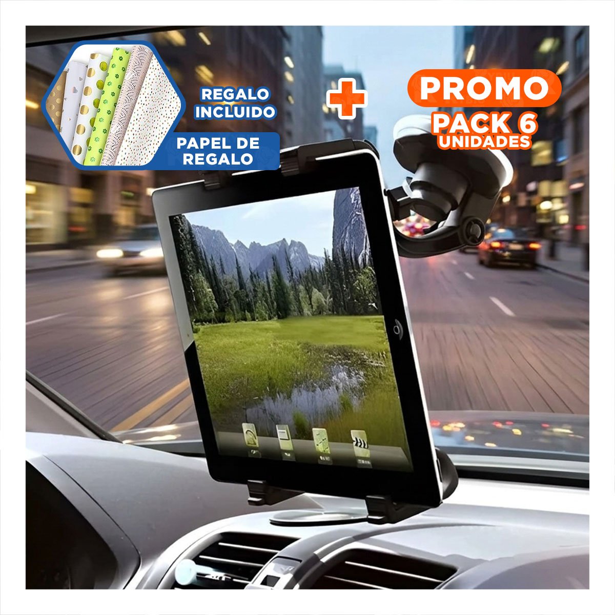 PACK6 MONTURA GIRATORIA TABLET UNIVERSAL 360 NEGRO LIGERA VERSATIL Y FUNCIONAL Y+PAPEL REGALO - 1