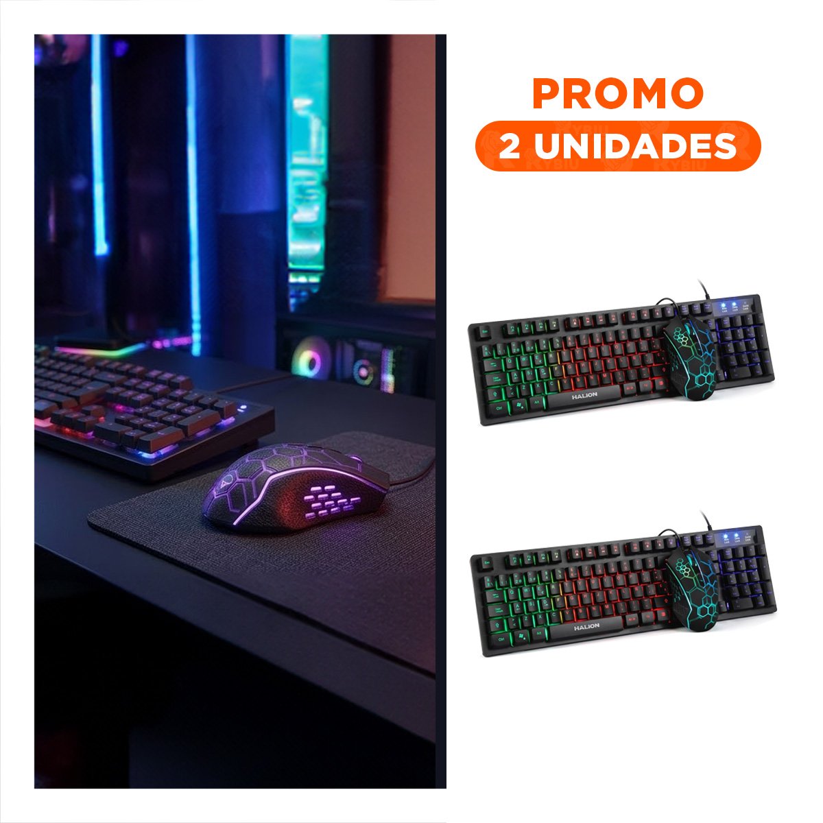 PACK2 JUEGO GAMING TECLADO CON MOUSE Y LUCES COMPACTO ESTABLE Y SEGURO PARA DIVERSION - 1