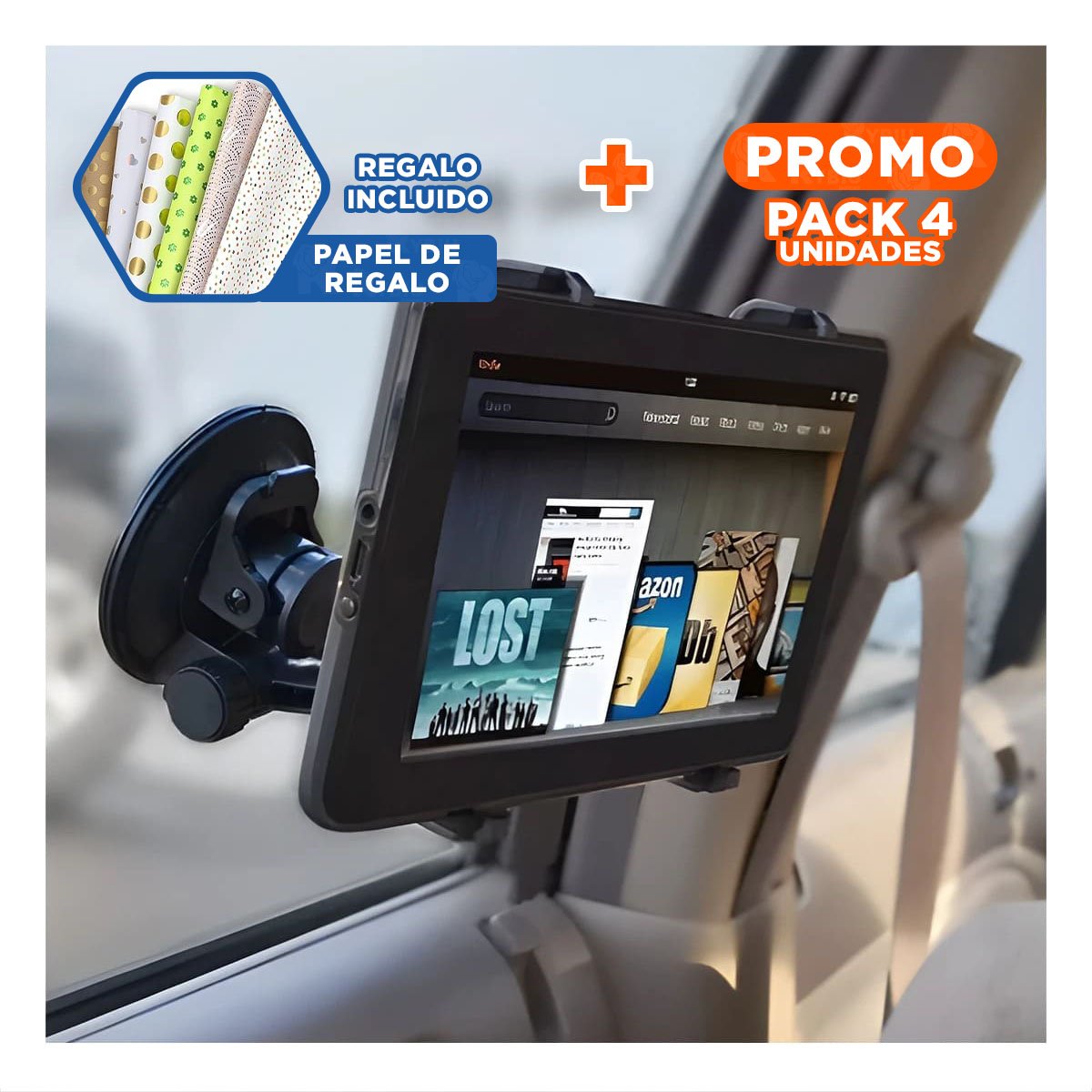 PACK4 MONTURA GIRATORIA TABLET UNIVERSAL 360 NEGRO MODERNA SEGURA Y ADAPTABLE Y+PAPEL REGALO - 1