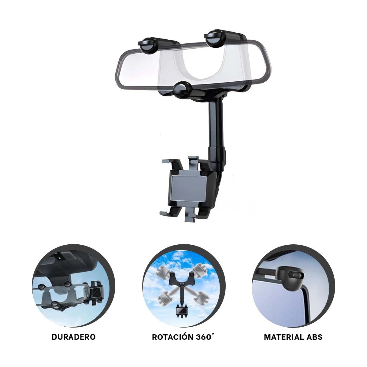 PACK6 PINZA PARA CELULAR EN RETROVISOR 360 NEGRO LIGERA MODERNA Y ESTABLE Y+REGALO STICKER - 2