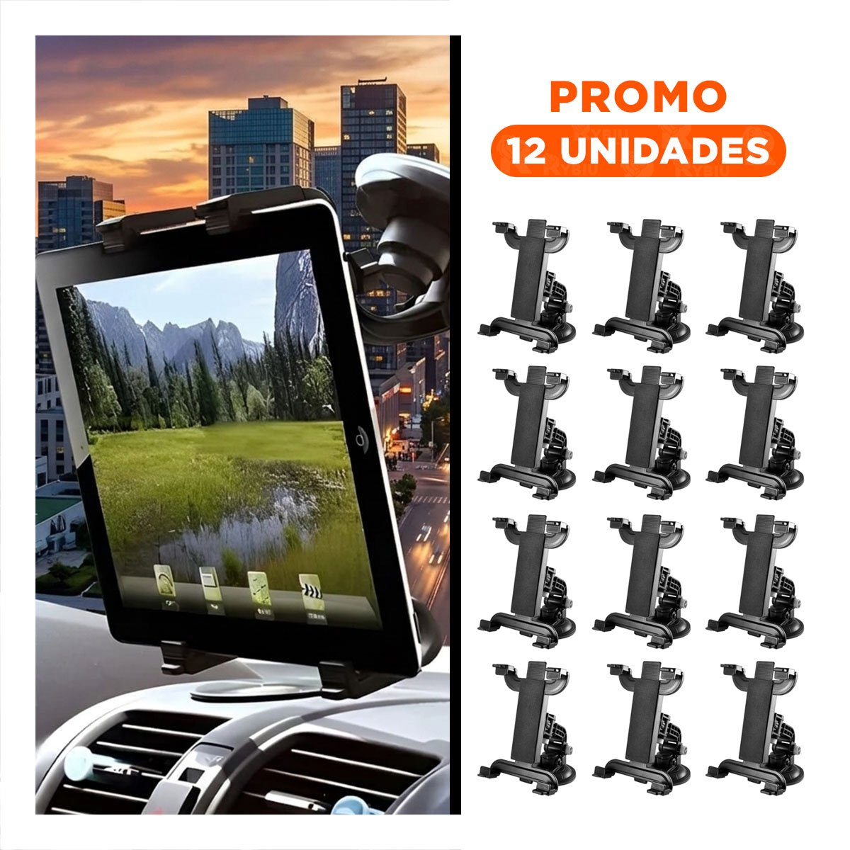 PACK12 RACK PORTATIL PARA TABLET GIRATORIO 360 NEGRO MODERNA ESTABLE Y+REGALO STICKER - 1