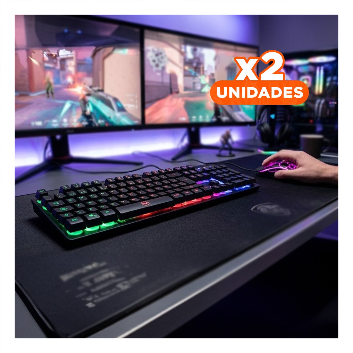 PACK2 JUEGO TECLADO MOUSE Y LUCES GAMING FUNCIONAL ESTABLE Y ADAPTABLE Y+REGALO STICKER - 1