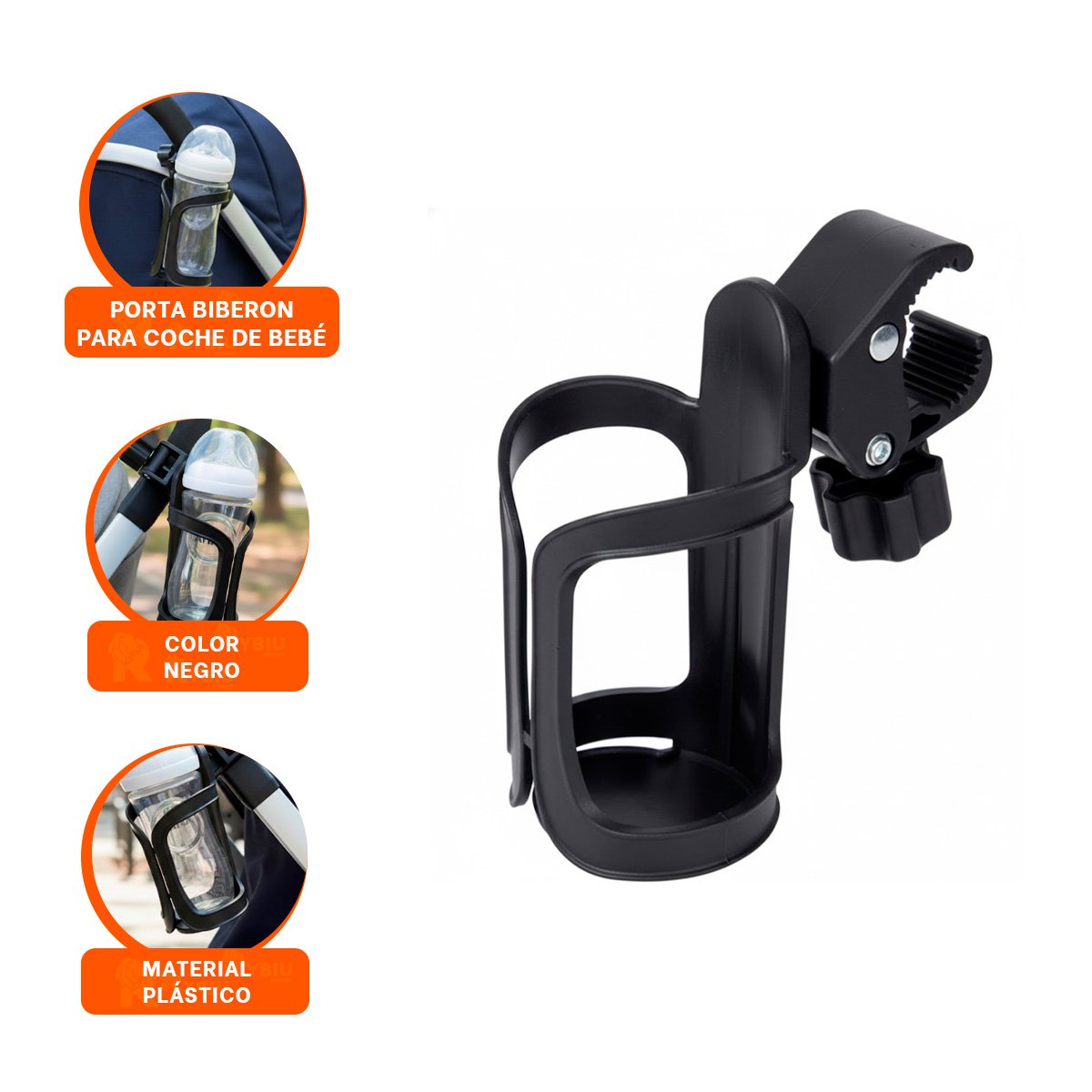 SOPORTE EN COLOR NEGRO PARA PASEOS EN COCHE CON MEDIDA 14X7CM ESTABLE Y+LIGAS REGALO - 3