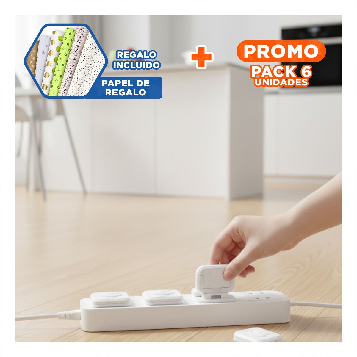 PACK6 TAPA RECTANGULAR PARA ENCHUFE BLANCO Y FORMA DE OSITO 2,3X3,2CM Y+PAPEL REGALO - 1