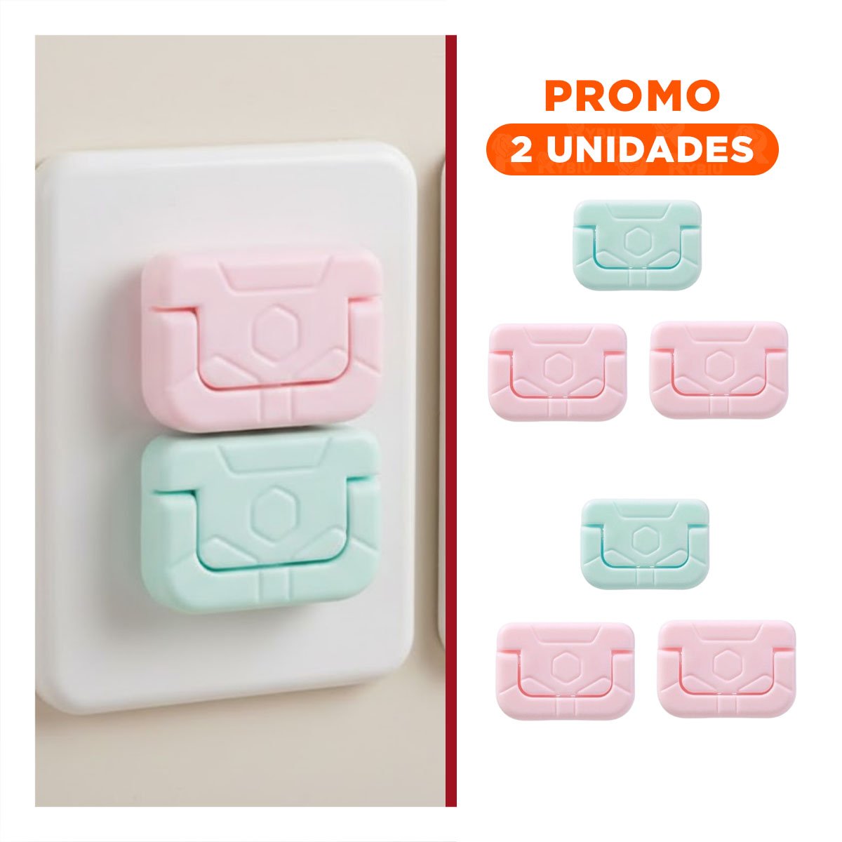 PACK2 PROTECTOR PARA TOMA DE ENCHUFE RECTANGULAR ROSADO Y VERDE AGUA 2,5X3CM - 1