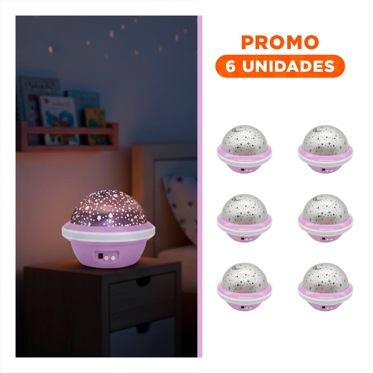 PACK6 PROYECTOR DE AMBIENTE GIRATORIO DE GALAXIA LILA LED - 1
