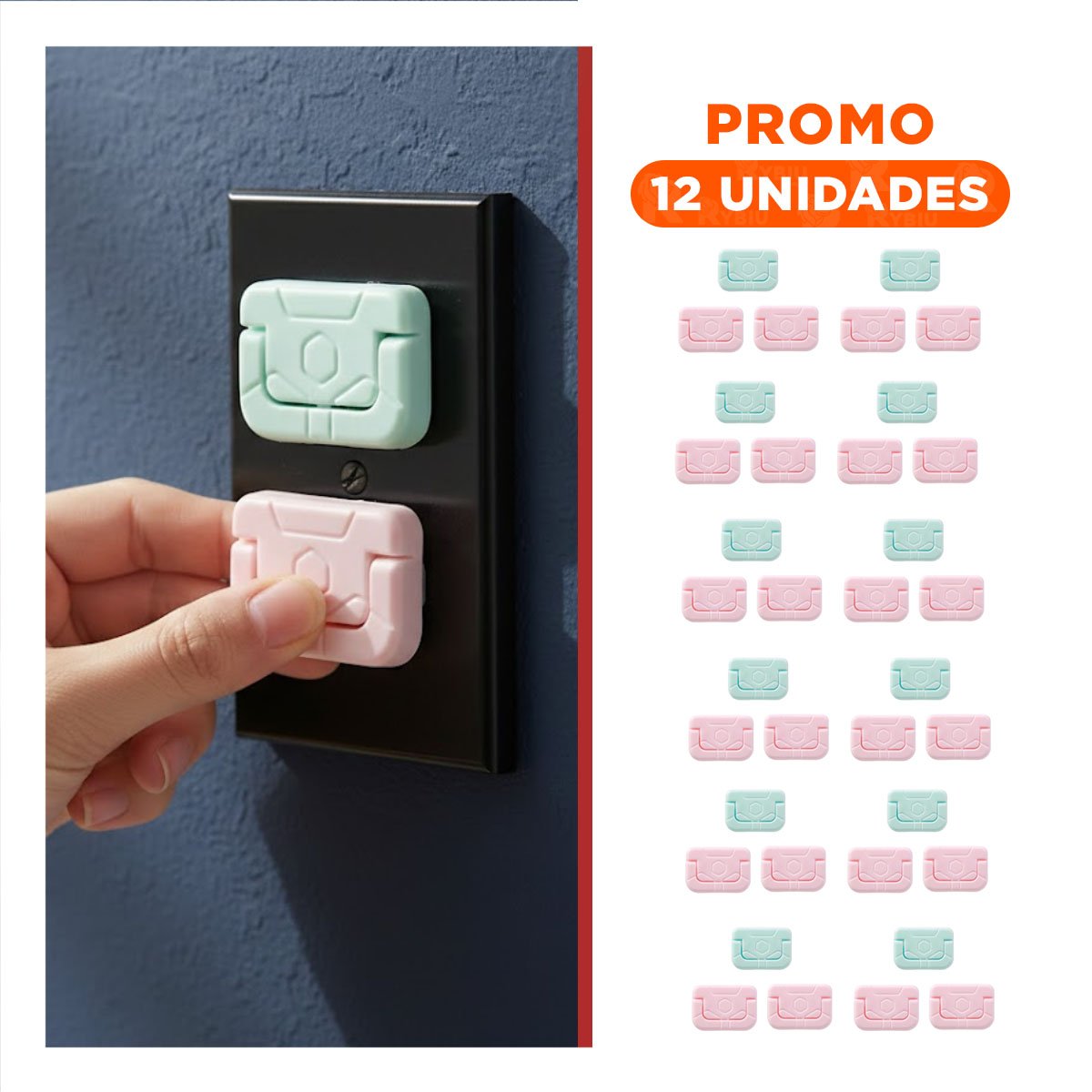 PACK12 TAPA RECTANGULAR DIMENSIONES 2,5X3CM PARA ENCHUFE ROSADO Y VERDE AGUA Y+REGALO STICKER - 1