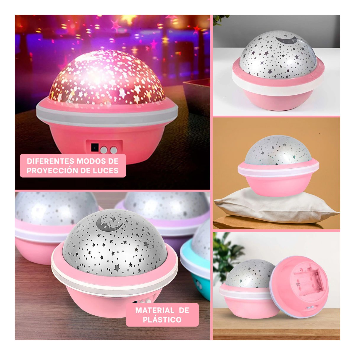 PACK2 LUZ DE NOCHE GIRATORIA DE CIELO COLOR ROSADO LED Y+PAPEL REGALO - 3