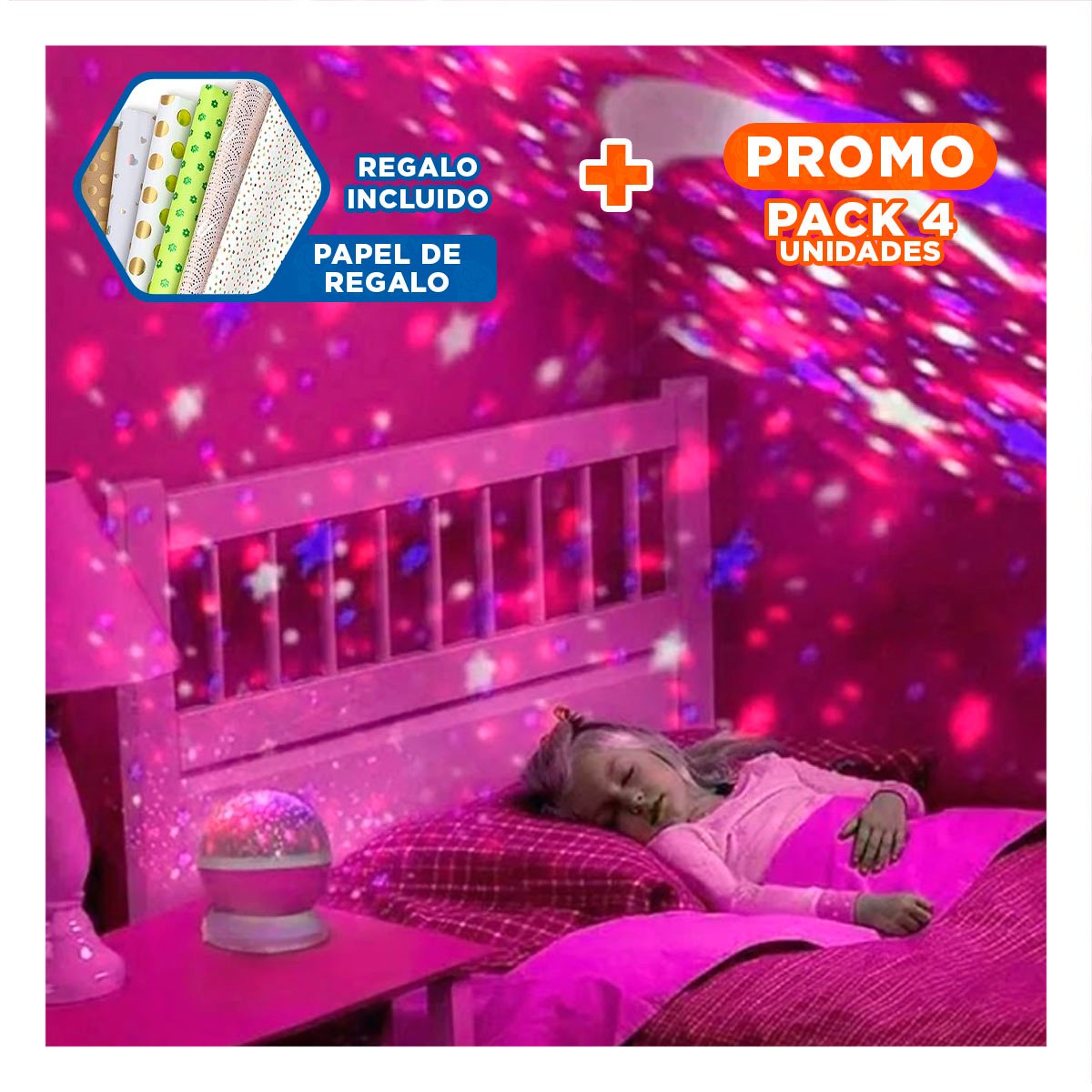 PACK4 FOCO LED GIRATORIO DE CIELO FUCSIA PARA DORMITORIO Y+PAPEL REGALO - 1