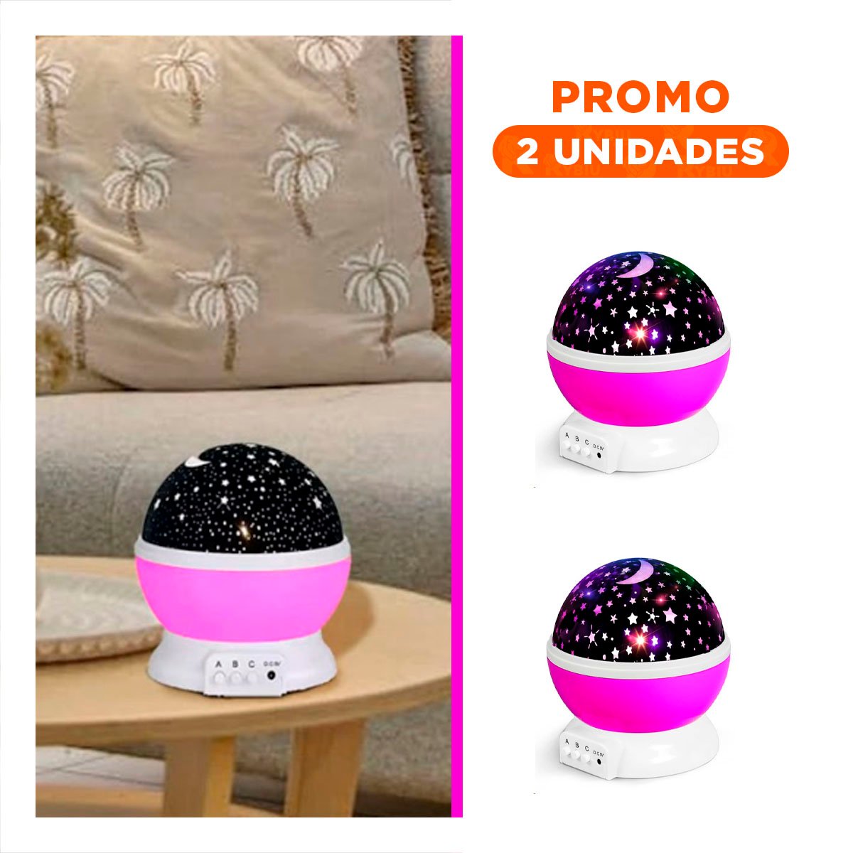PACK2 FOCO PROYECTOR GIRATORIO DE CIELO FUCSIA PARA DORMITORIO - 1