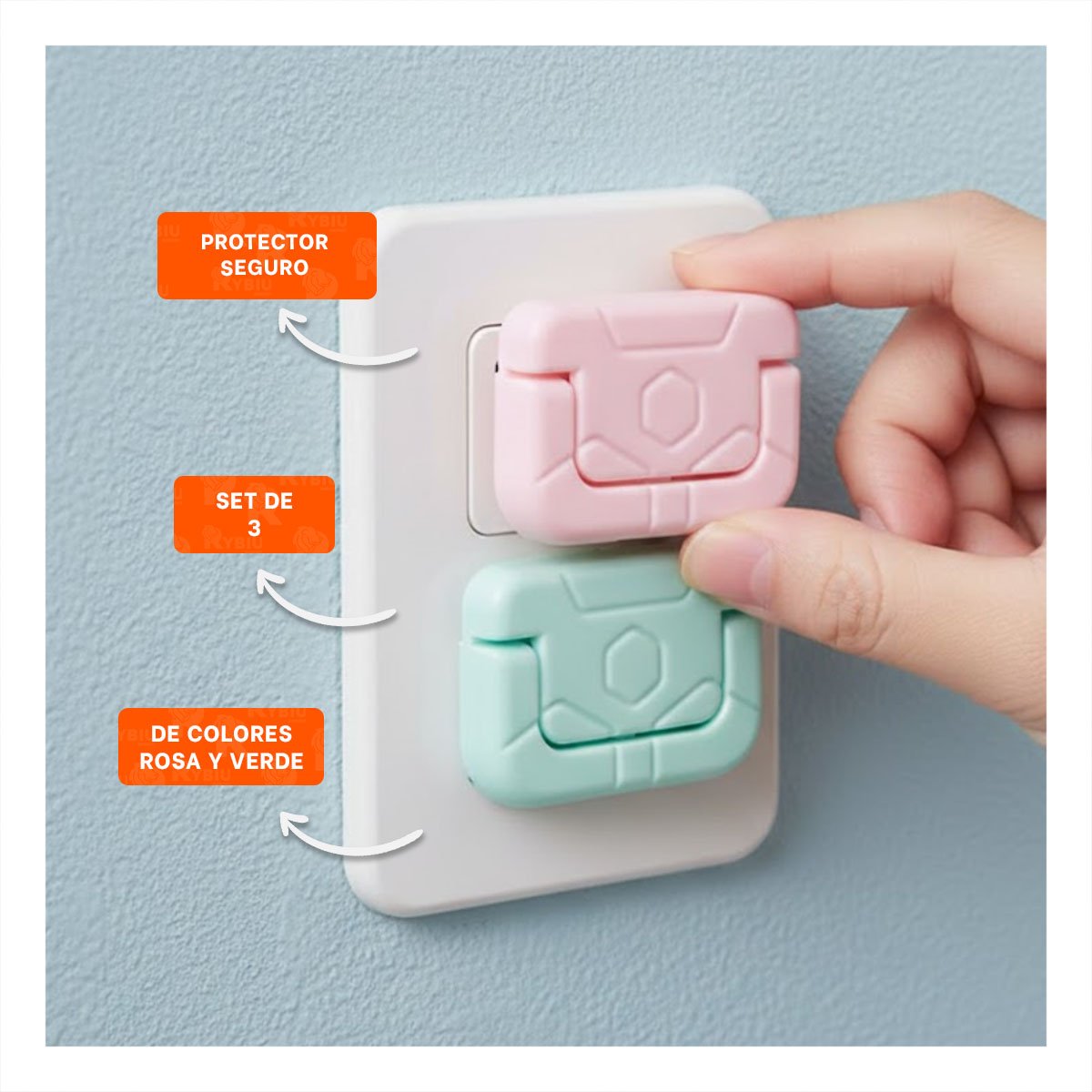 PACK12 TAPA DE ENCHUFE RECTANGULAR ROSADO VERDE AGUA DIMENSIONES 2,5X3CM Y+PAPEL REGALO - 3