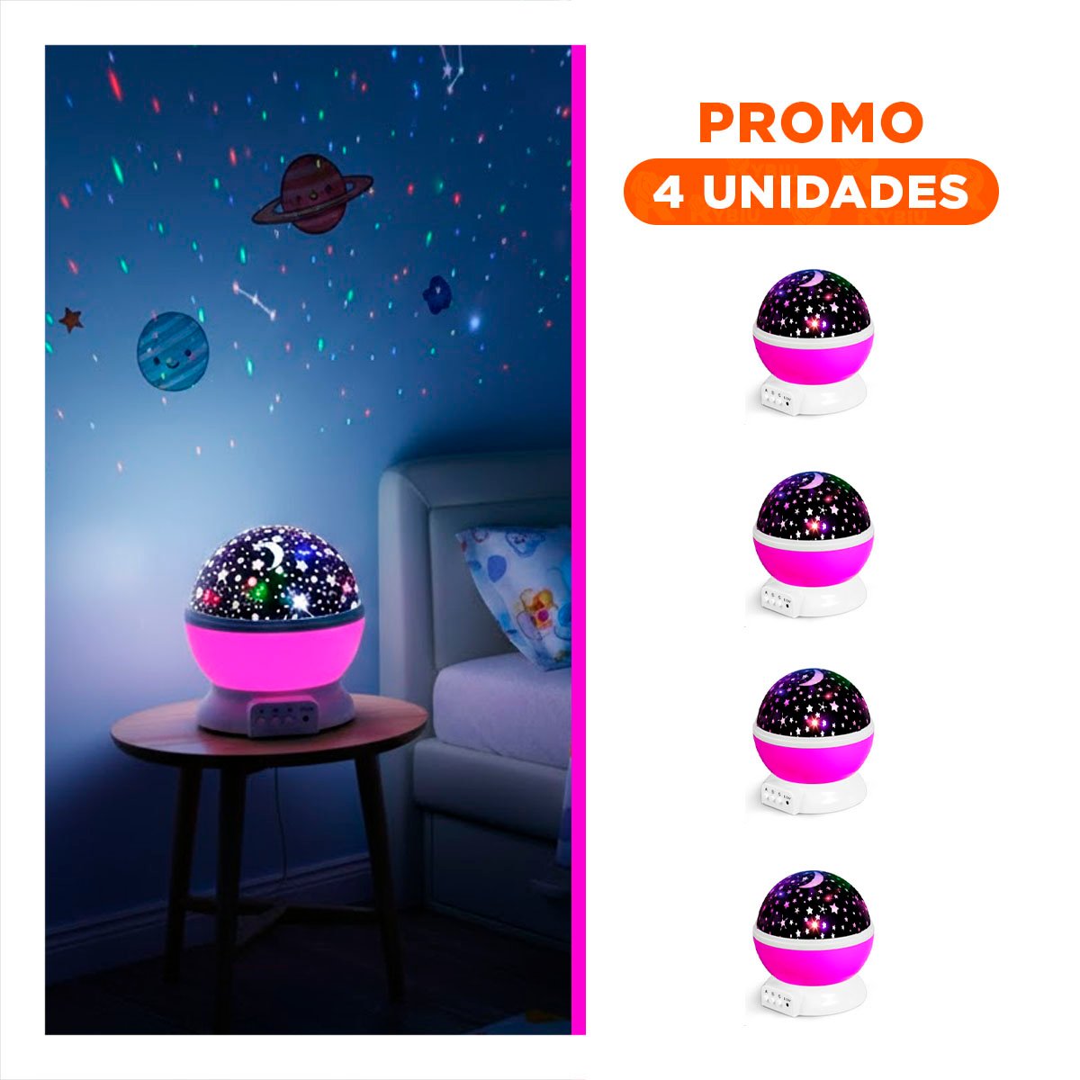 PACK4 LUZ PROYECTORA DE ESTRELLAS COLOR FUCSIA PARA HABITACION Y+REGALO STICKER - 1