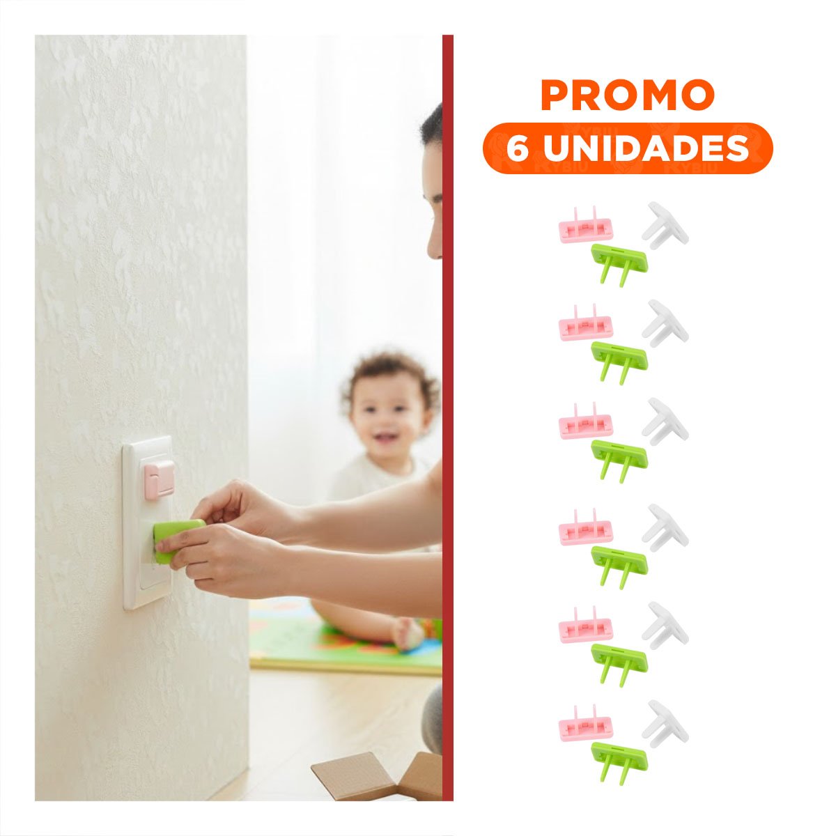 PACK6 CUBRIDOR DE ENCHUFE RECTANGULAR VERDE Y BLANCO ROSADO DIMENSIONES 2,5X3,5CM - 1