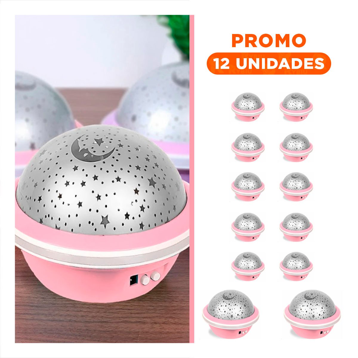 PACK12 LUZ LED GIRATORIA GALAXIA COLOR ROSADO PARA HABITACION Y+REGALO STICKER - 1