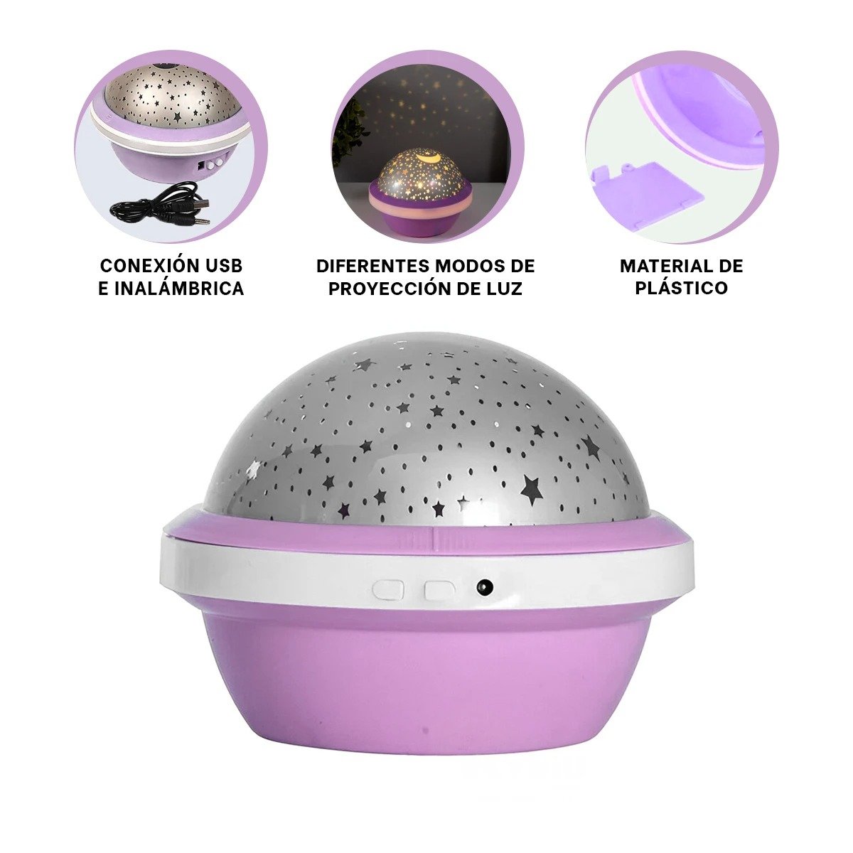 PACK4 FOCO LED GIRATORIO DE GALAXIA LILA PARA DORMITORIO Y+PAPEL REGALO - 3