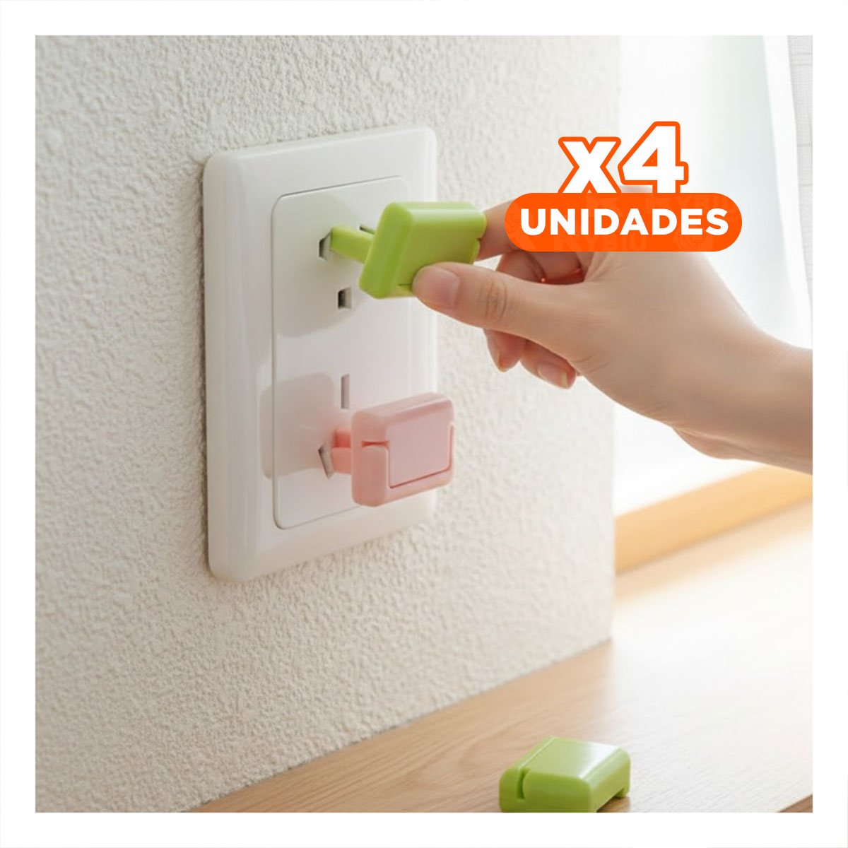 PACK4 PROTECTOR RECTANGULAR CON ACABADO ROSADO VERDE Y BLANCO PARA ENCHUFE 2,5X3,5CM - 1