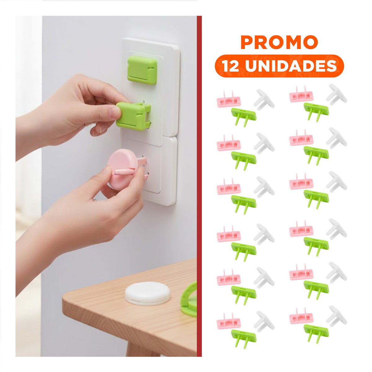 PACK12 TAPA RECTANGULAR DE 2,5X3,5CM PARA ENCHUFE ROSADO VERDE Y BLANCO Y+REGALO STICKER - 1