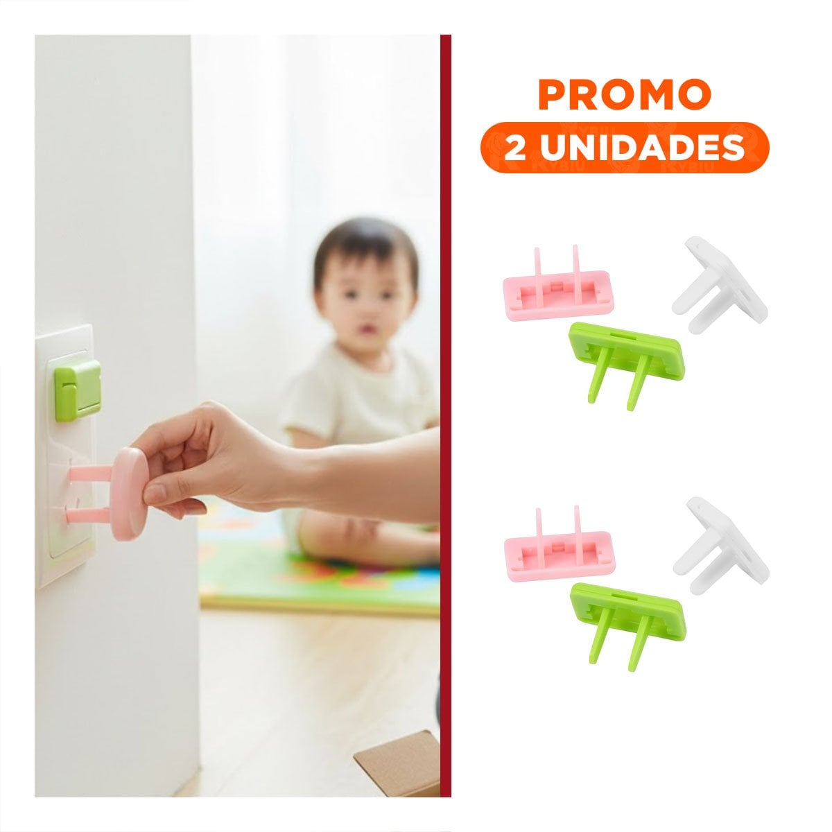 PACK2 PROTECTOR PARA TOMA DE ENCHUFE RECTANGULAR ROSADO VERDE Y BLANCO 2,5X3,5CM - 1