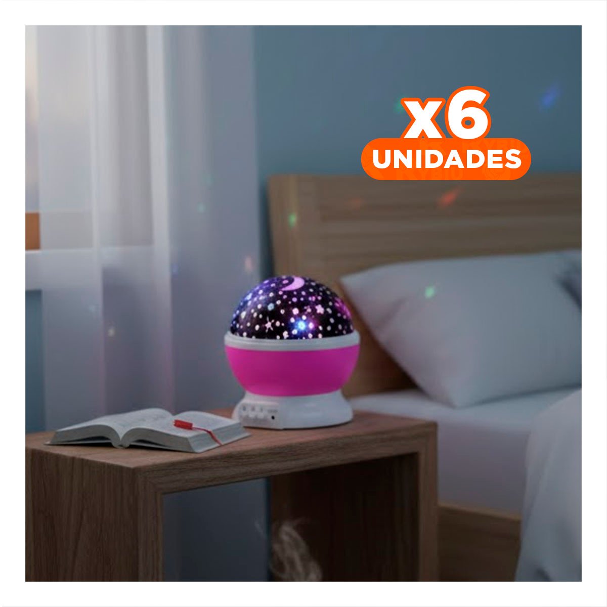 PACK6 LUZ DECORATIVA GIRATORIA DE CIELO FUCSIA Y+REGALO STICKER - 1