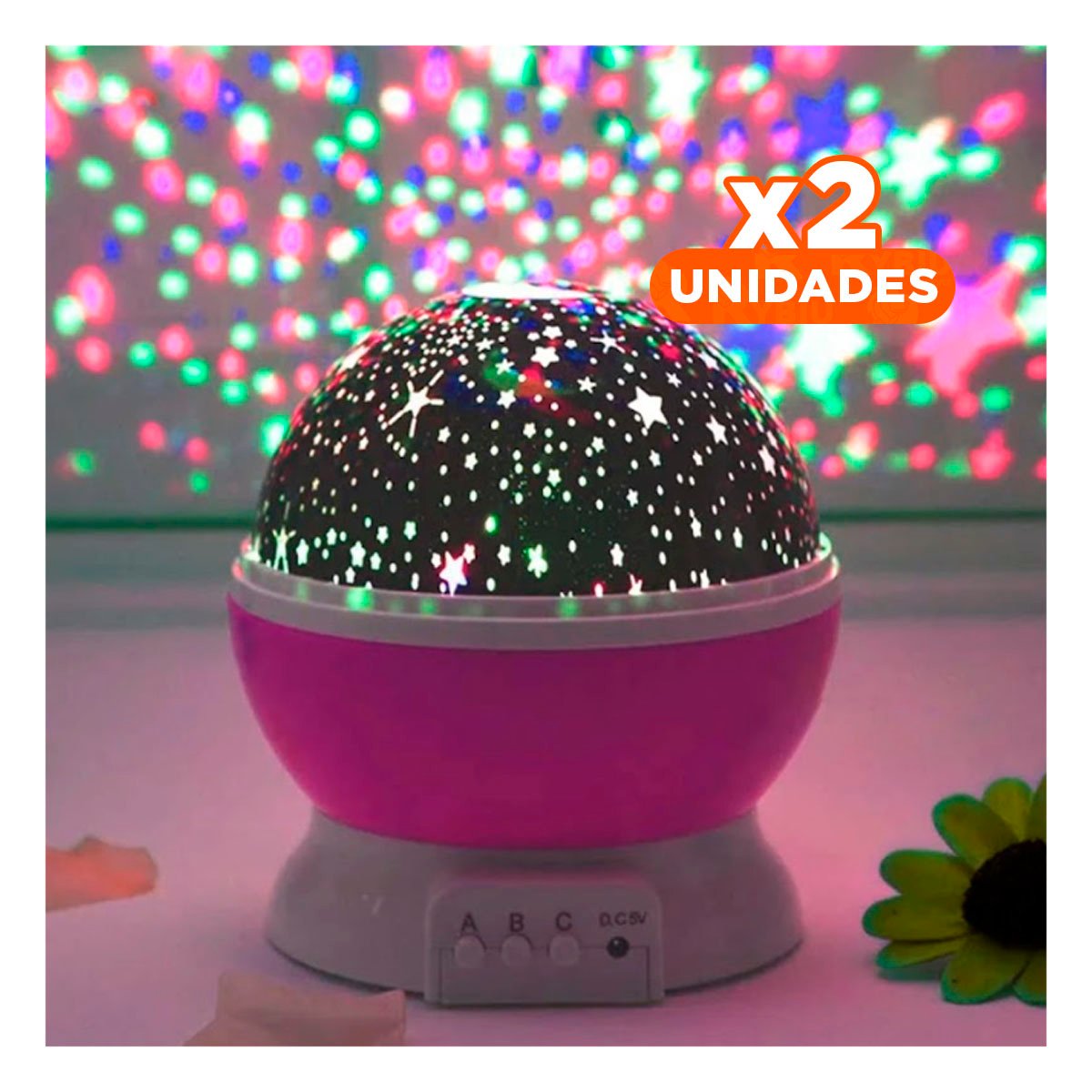 PACK2 ILUMINACION LED GIRATORIA GALAXIA FUCSIA PARA CASA Y+REGALO STICKER - 1