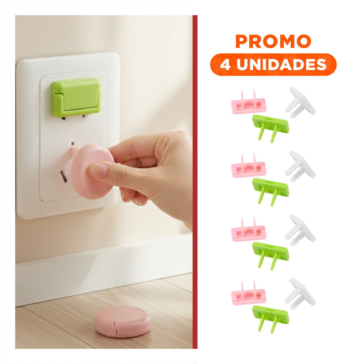 PACK4 CUBRIDOR RECTANGULAR PARA TOMA ELECTRICA ROSADO VERDE Y BLANCO 2,5X3,5CM Y+REGALO STICKER - 1