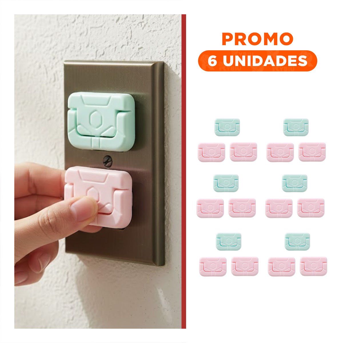 PACK6 CUBRIDOR DE ENCHUFE RECTANGULAR VERDE AGUA ROSADO DIMENSIONES 2,5X3CM - 1