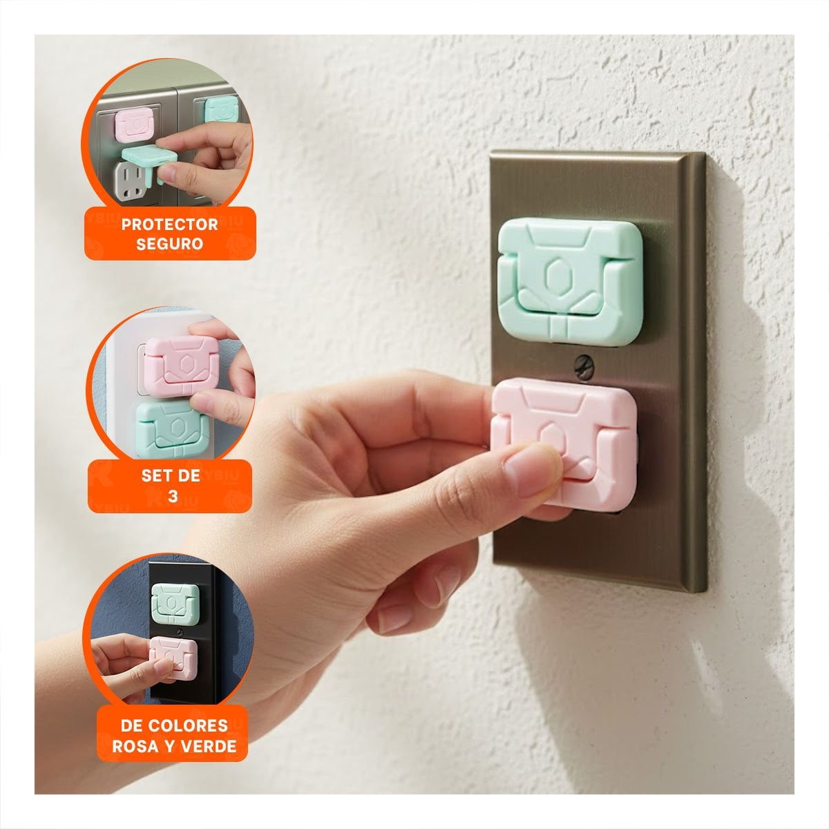 PACK6 CUBRIDOR DE ENCHUFE RECTANGULAR VERDE AGUA ROSADO DIMENSIONES 2,5X3CM - 5
