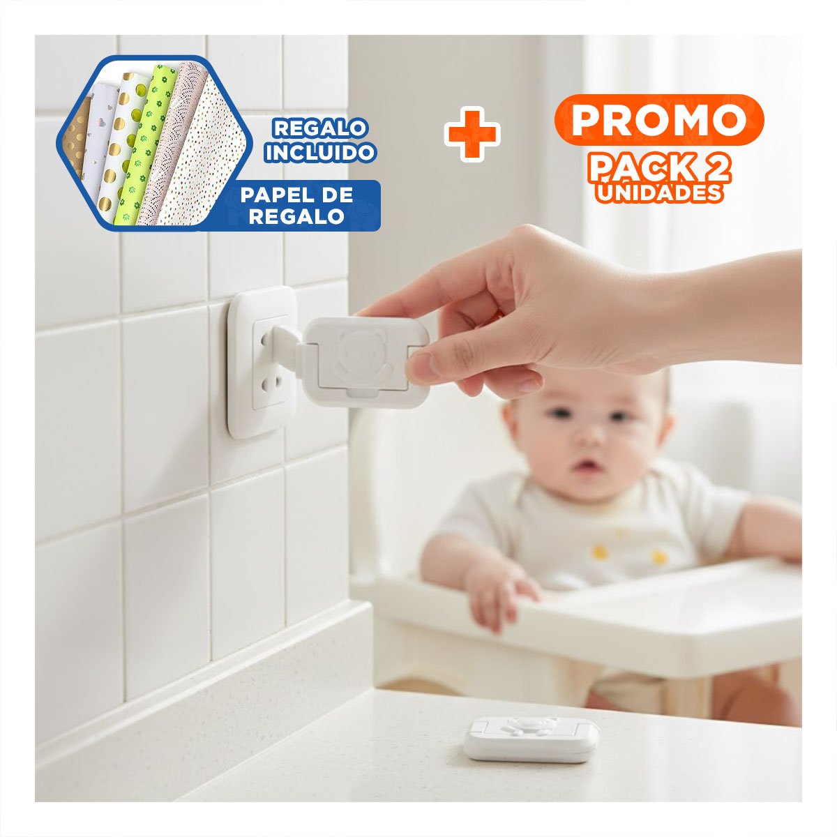 PACK2 PROTECTOR RECTANGULAR FORMA DE OSITO BLANCO PARA ENCHUFE 2,3X3,2CM Y+PAPEL REGALO - 1