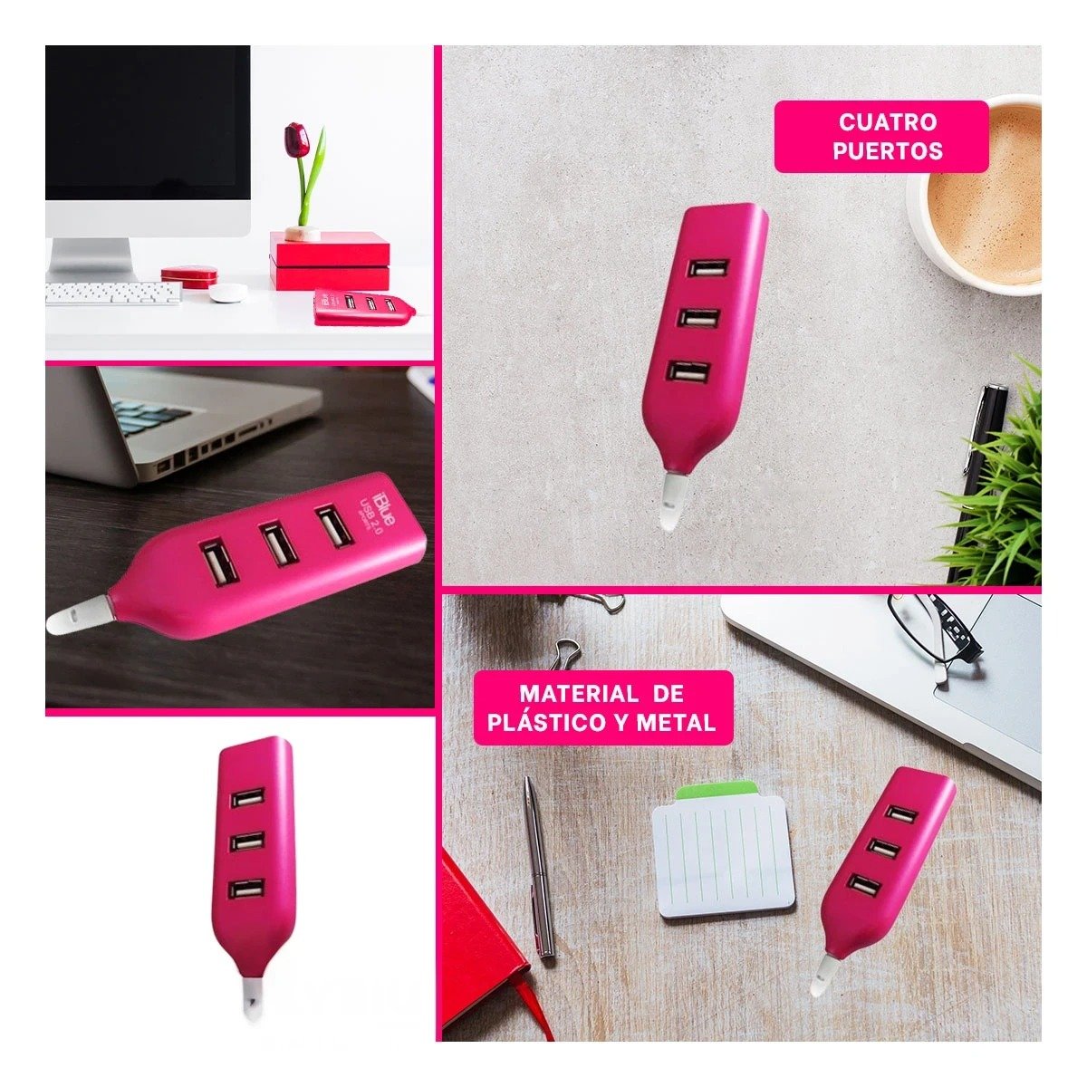 PACK6 ESTACION ALTA VELOCIDAD USB 4 PUERTOS FUSCIA FUNCIONAL Y SEGURA Y+PAPEL REGALO - 3