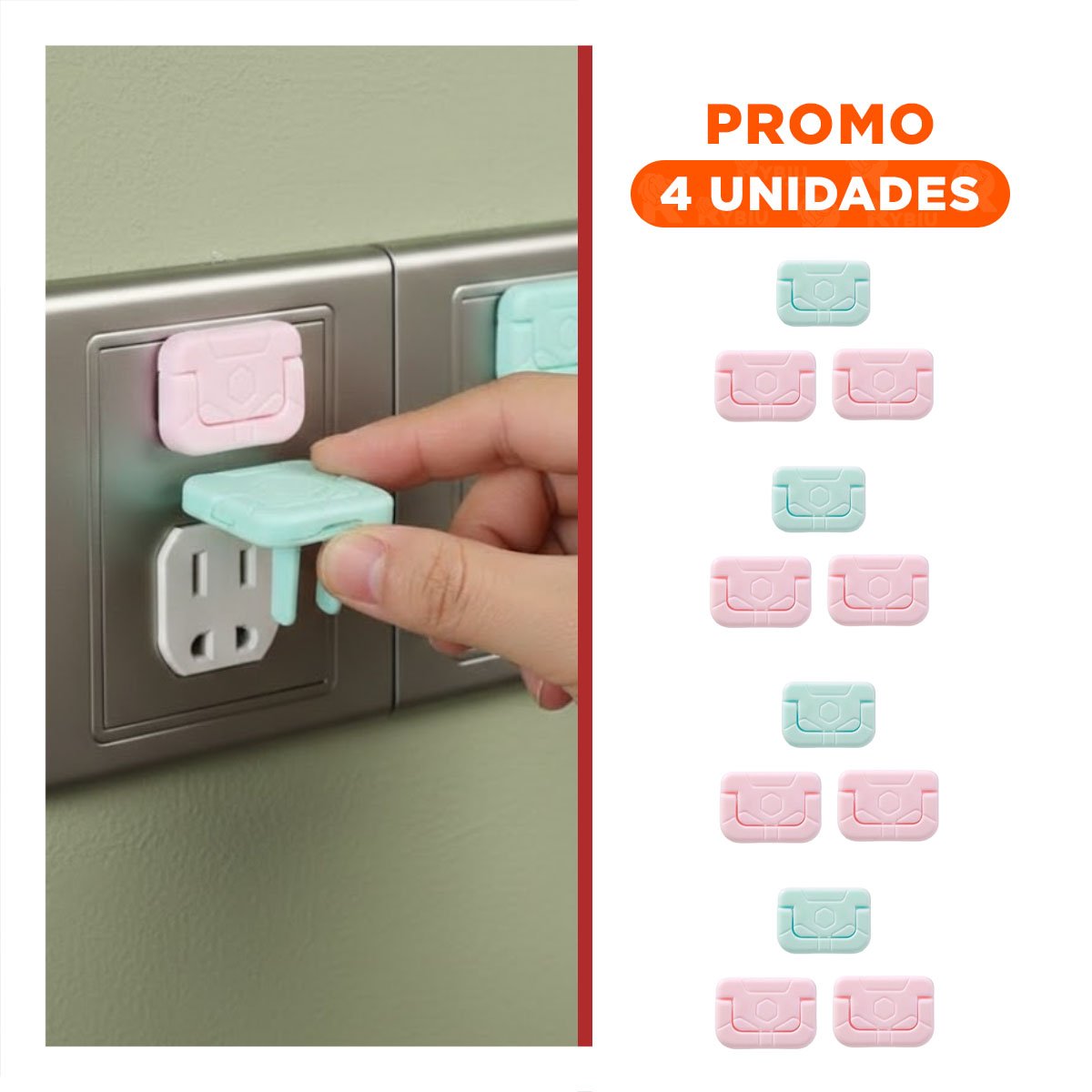 PACK4 CUBRIDOR RECTANGULAR PARA TOMA ELECTRICA ROSADO Y VERDE AGUA 2,5X3CM Y+REGALO STICKER - 1