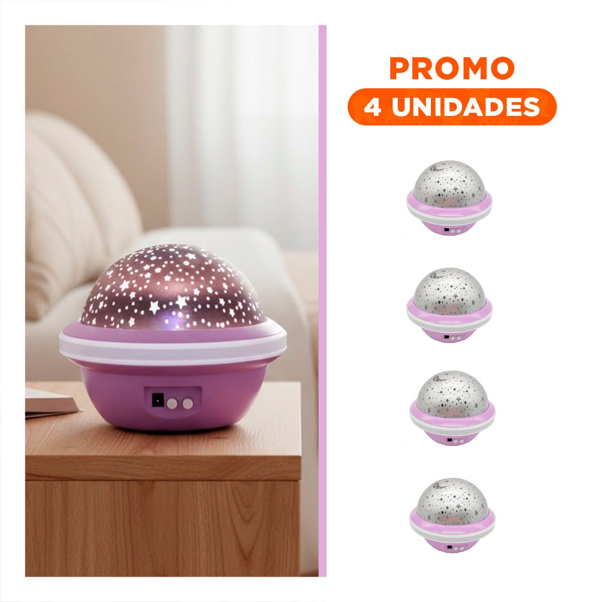 PACK4 LUZ PROYECTORA DE CIELO COLOR LILA PARA HABITACION Y+REGALO STICKER - 1