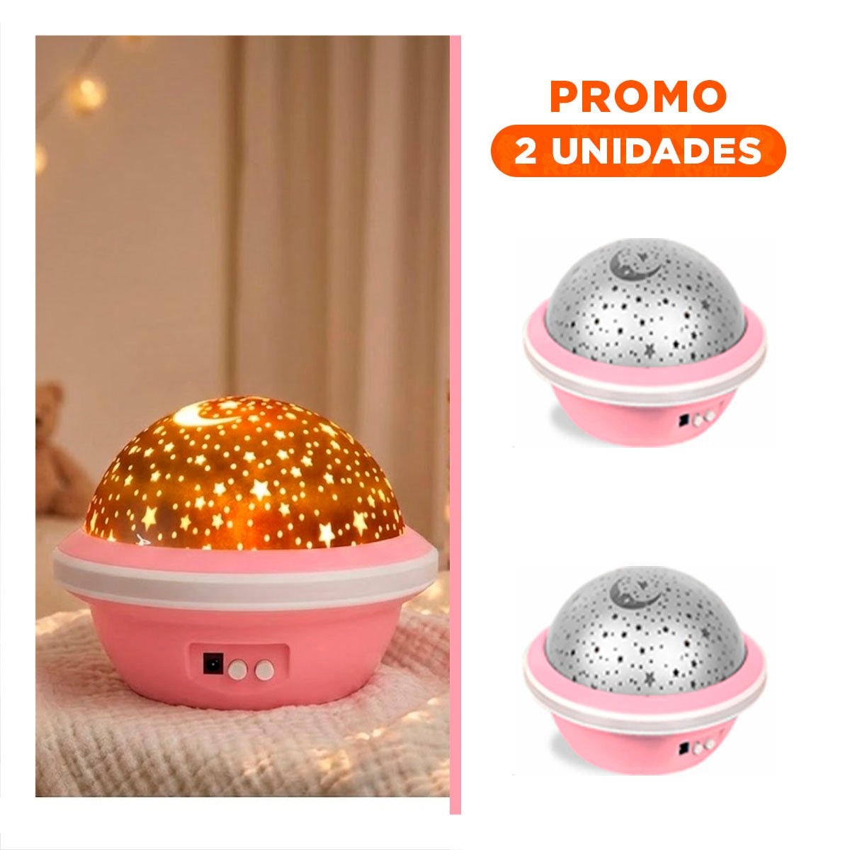 PACK2 FOCO PROYECTOR GIRATORIO DE GALAXIA ROSADO PARA DORMITORIO - 1