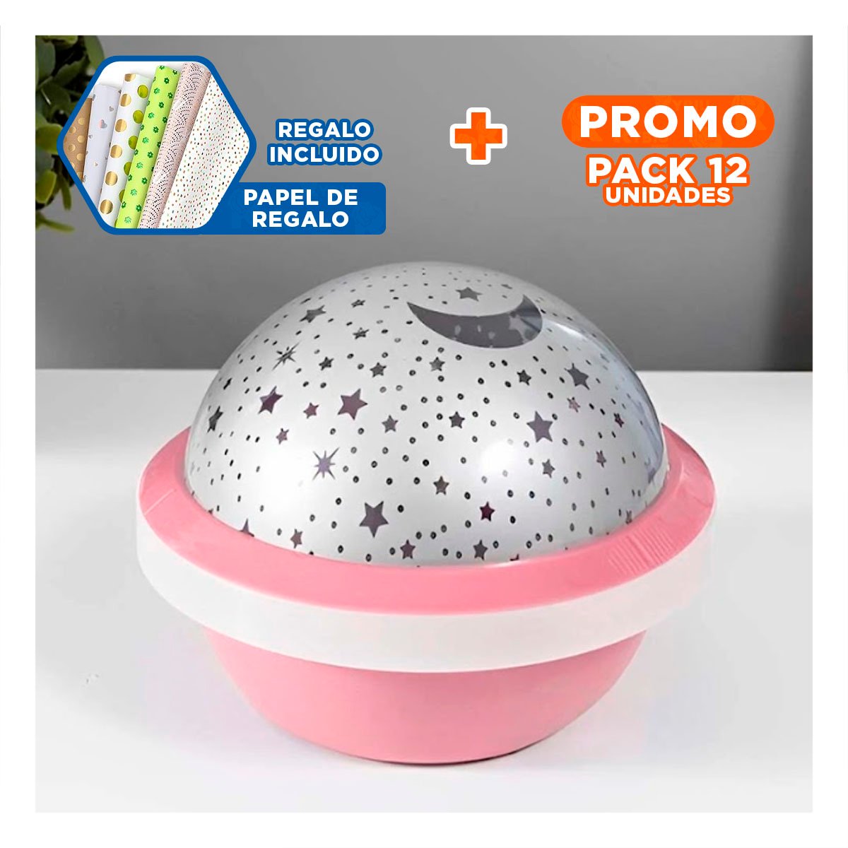 PACK12 FOCO AMBIENTAL GIRATORIO DE CIELO ROSADO PARA CASA Y+PAPEL REGALO - 1