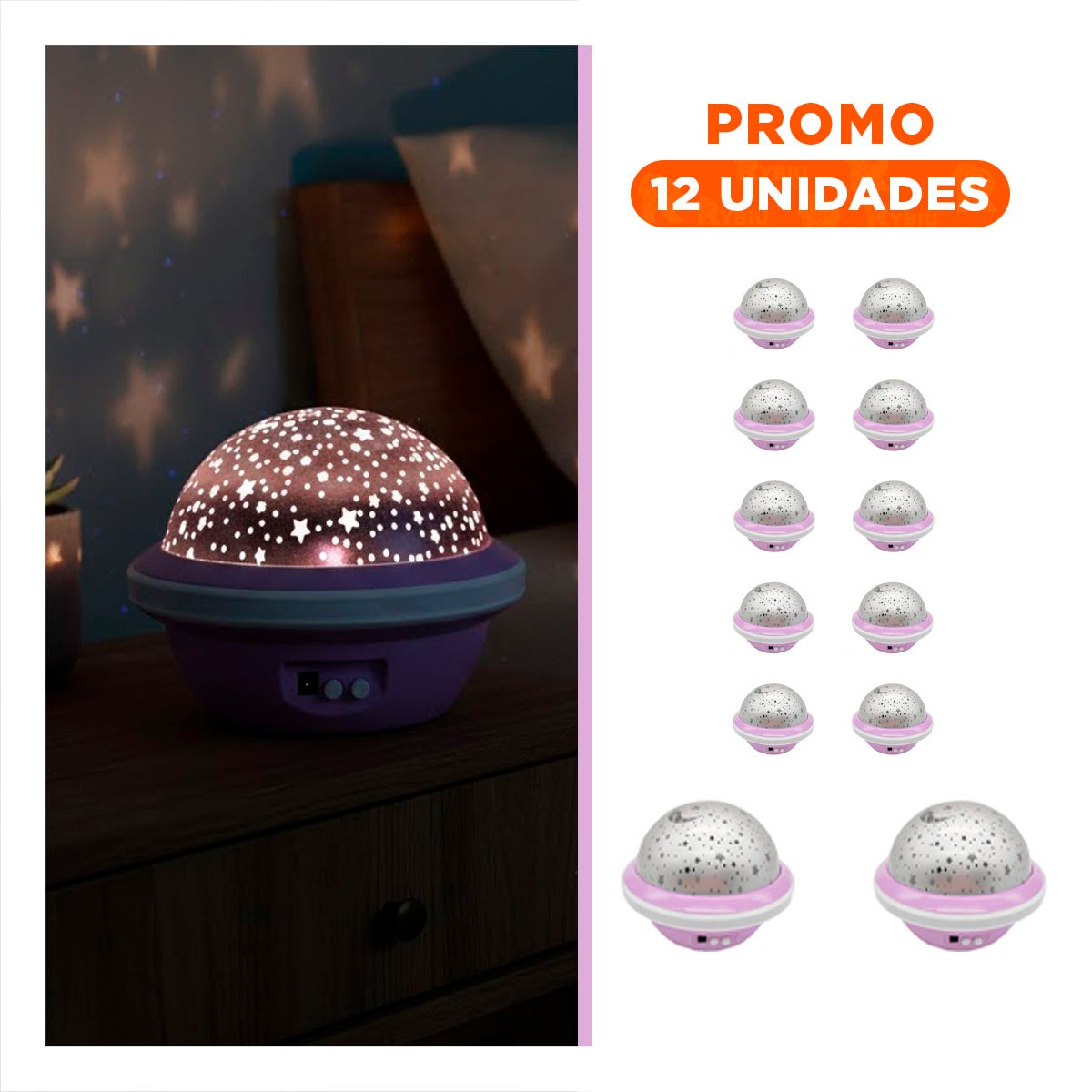 PACK12 LUZ LED GIRATORIA GALAXIA COLOR LILA PARA HABITACION Y+REGALO STICKER - 1