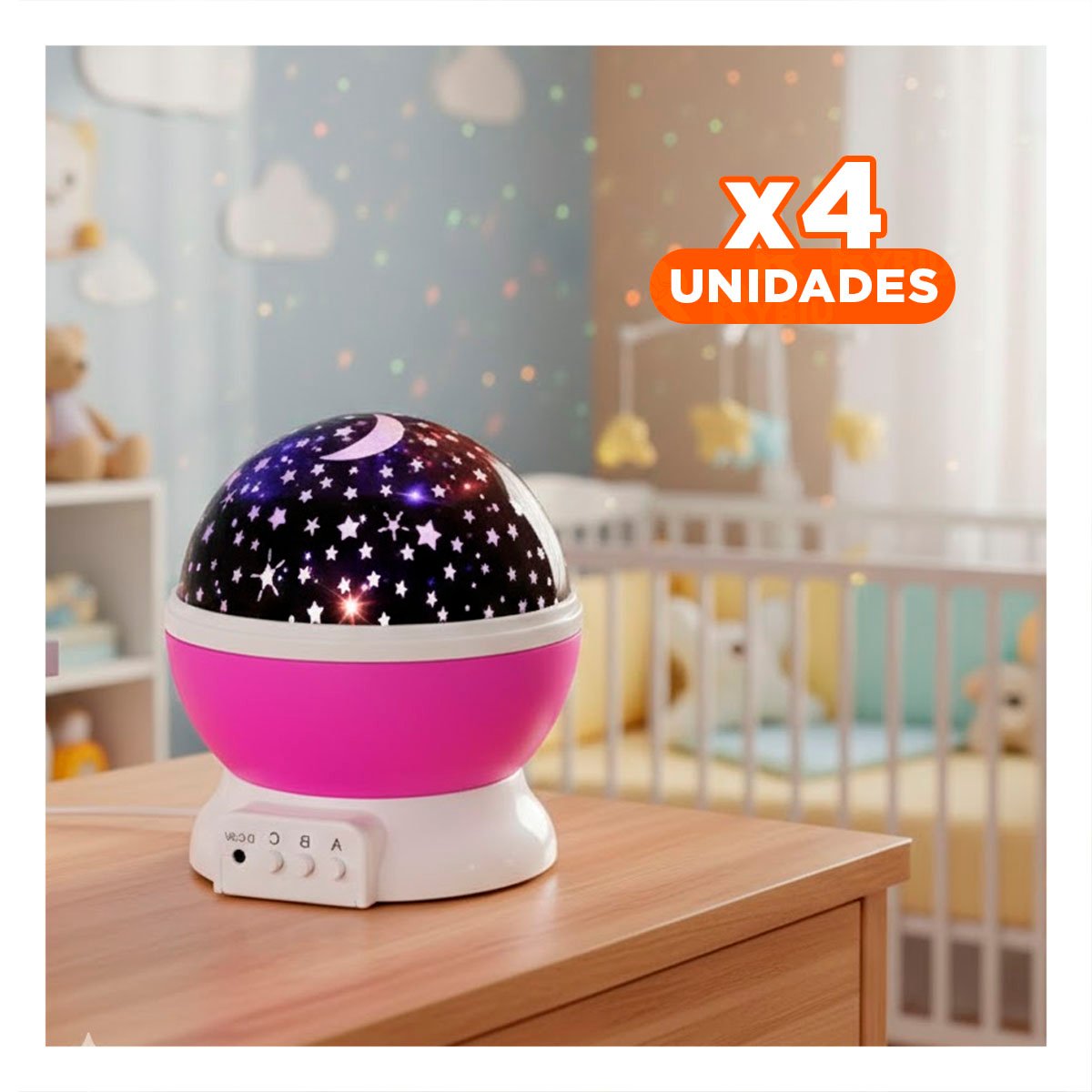 PACK4 PROYECTOR DECORATIVO GIRATORIO DE ESTRELLAS COLOR FUCSIA PARA HOGAR - 1