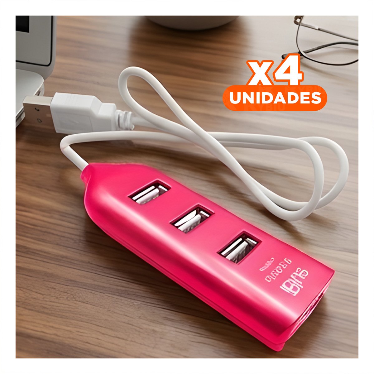 PACK4 CONECTOR USB 4 PUERTOS ALTA VELOCIDAD FUSCIA LIGERO Y FACIL DE USAR - 1