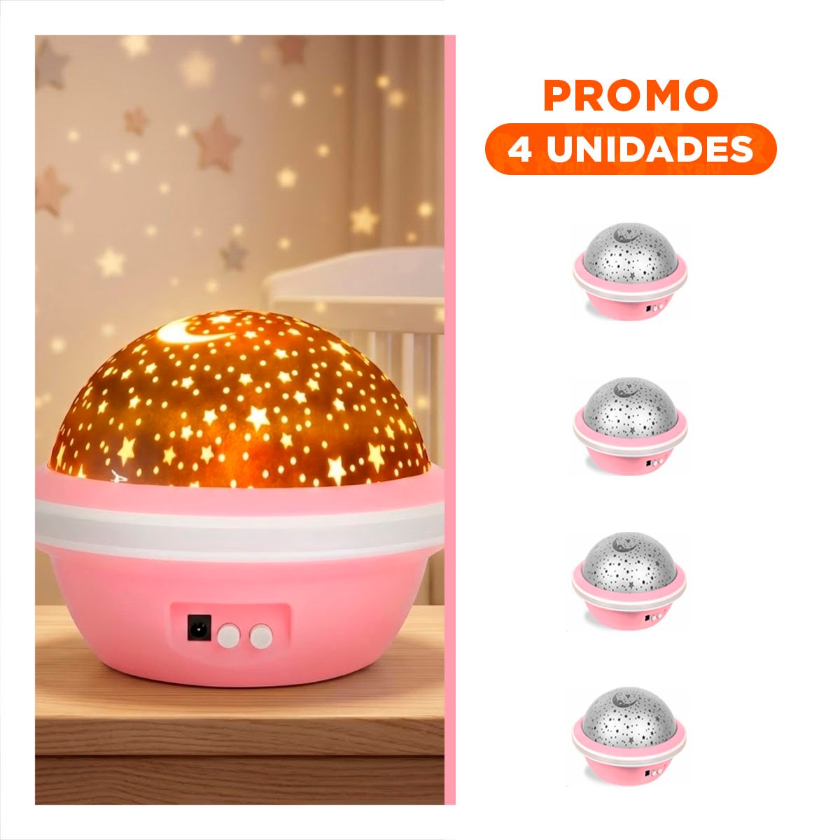 PACK4 LUZ PROYECTORA DE CIELO COLOR ROSADO PARA HABITACION Y+REGALO STICKER - 1