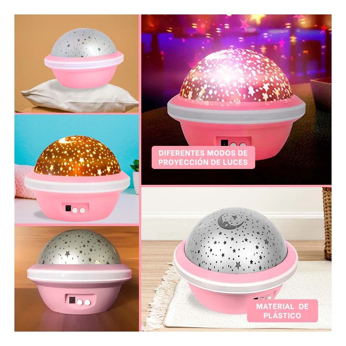 PACK4 LUZ PROYECTORA DE CIELO COLOR ROSADO PARA HABITACION Y+REGALO STICKER - 2