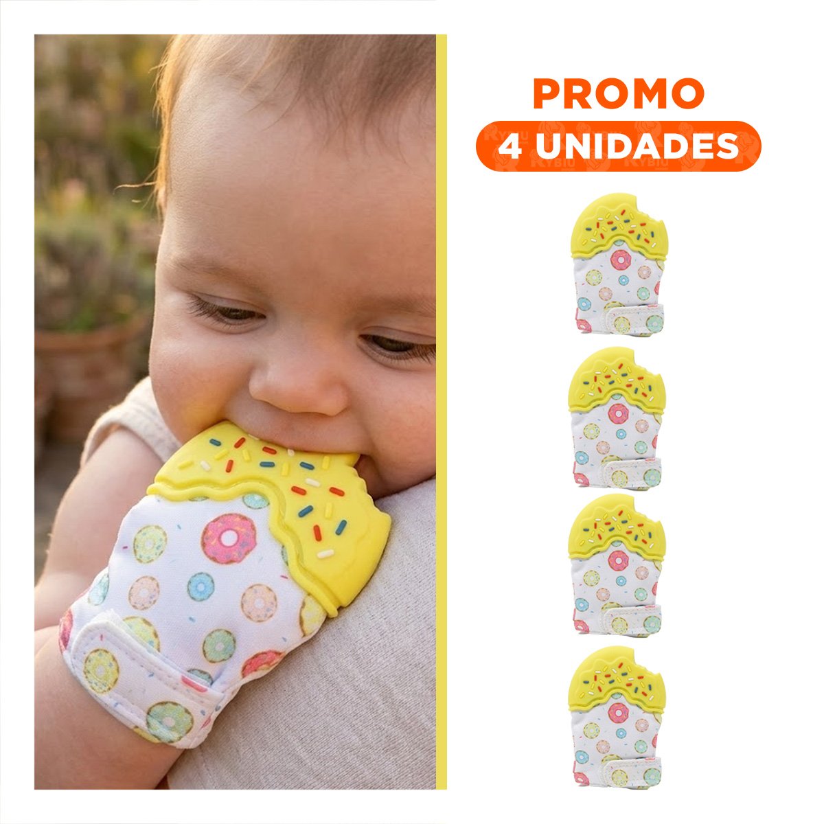 PACK4 ACCESORIO EN COLOR AMARILLO FORMA FORMA DE DONA TIPO MORDEDOR SUAVE Y+REGALO STICKER - 1